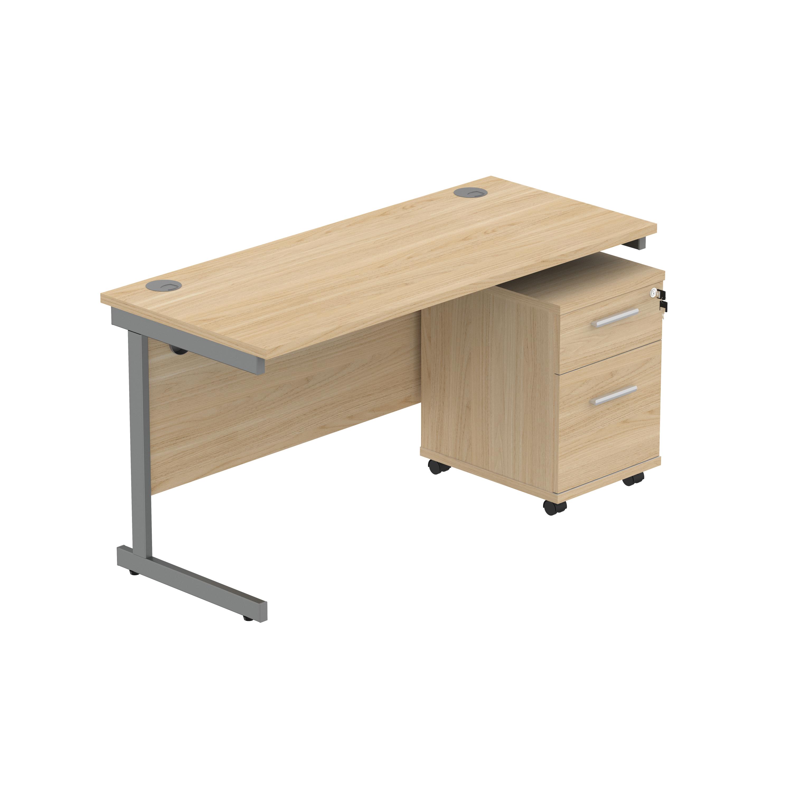 Single Upright Rectangular Desk + 2 Drawer Mobile Under Desk Pedestal (FSC) | 1400 X 600 | Canadian Oak/Graphite thumbnail 2