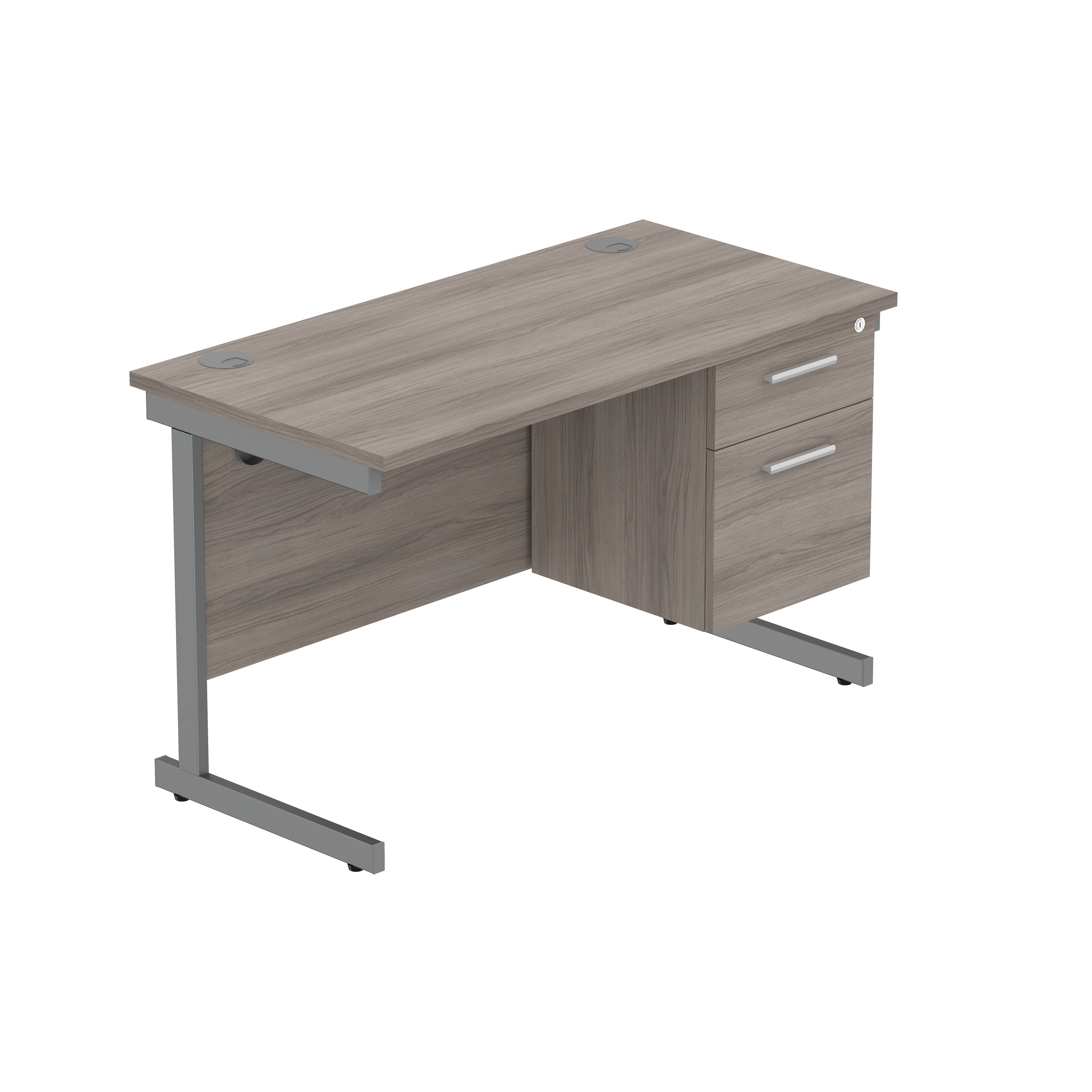 Office Rectangular Desk with Steel Single Upright Cantilever Legs + 2 Drawer Fixed Pedestal (FSC) | 1200X600 | Alaskan Grey Oak/Graphite