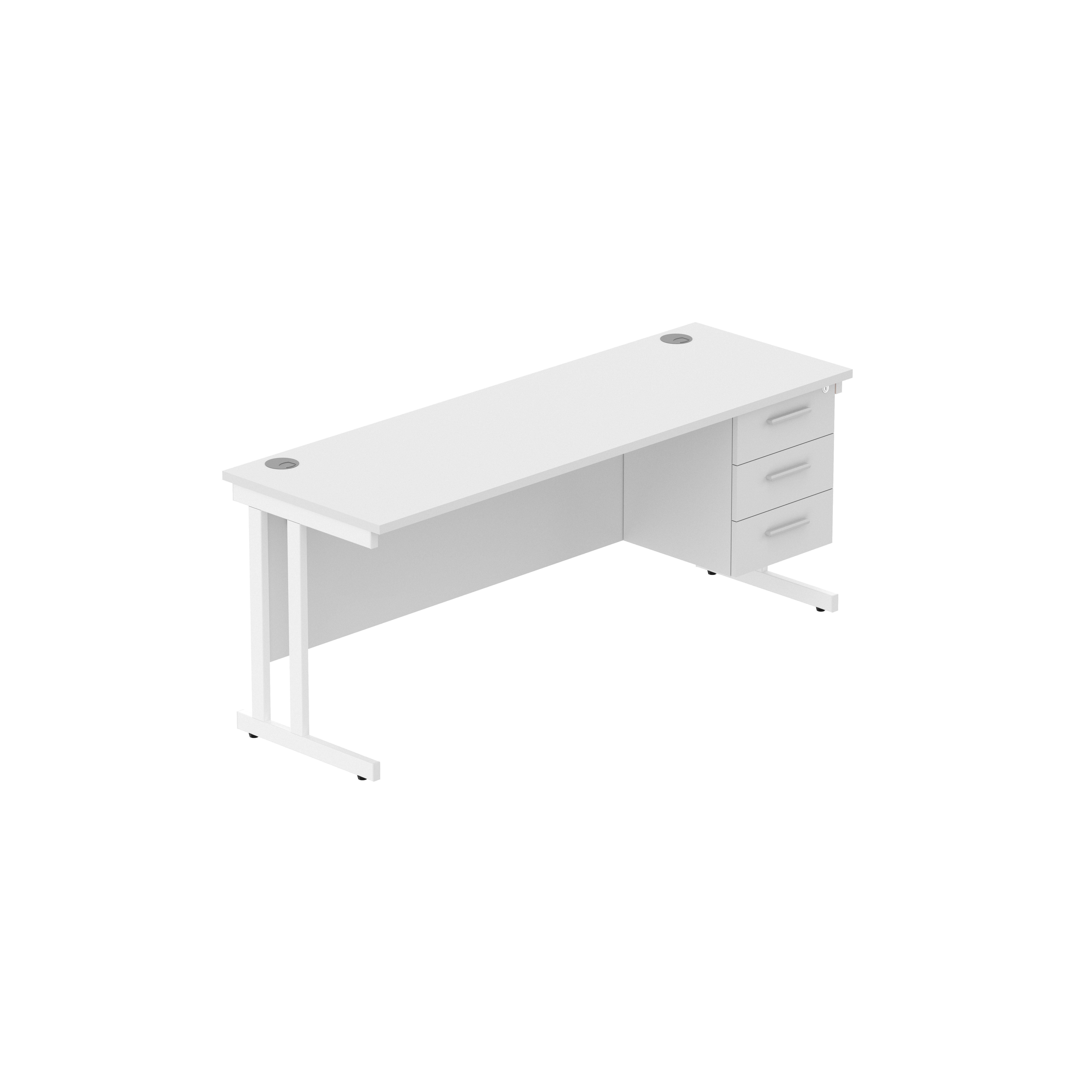 Office Rectangular Desk with Steel Double Upright Cantilever Legs + 3 Drawer Fixed Pedestal (FSC) | 1800X600 | Arctic White/White