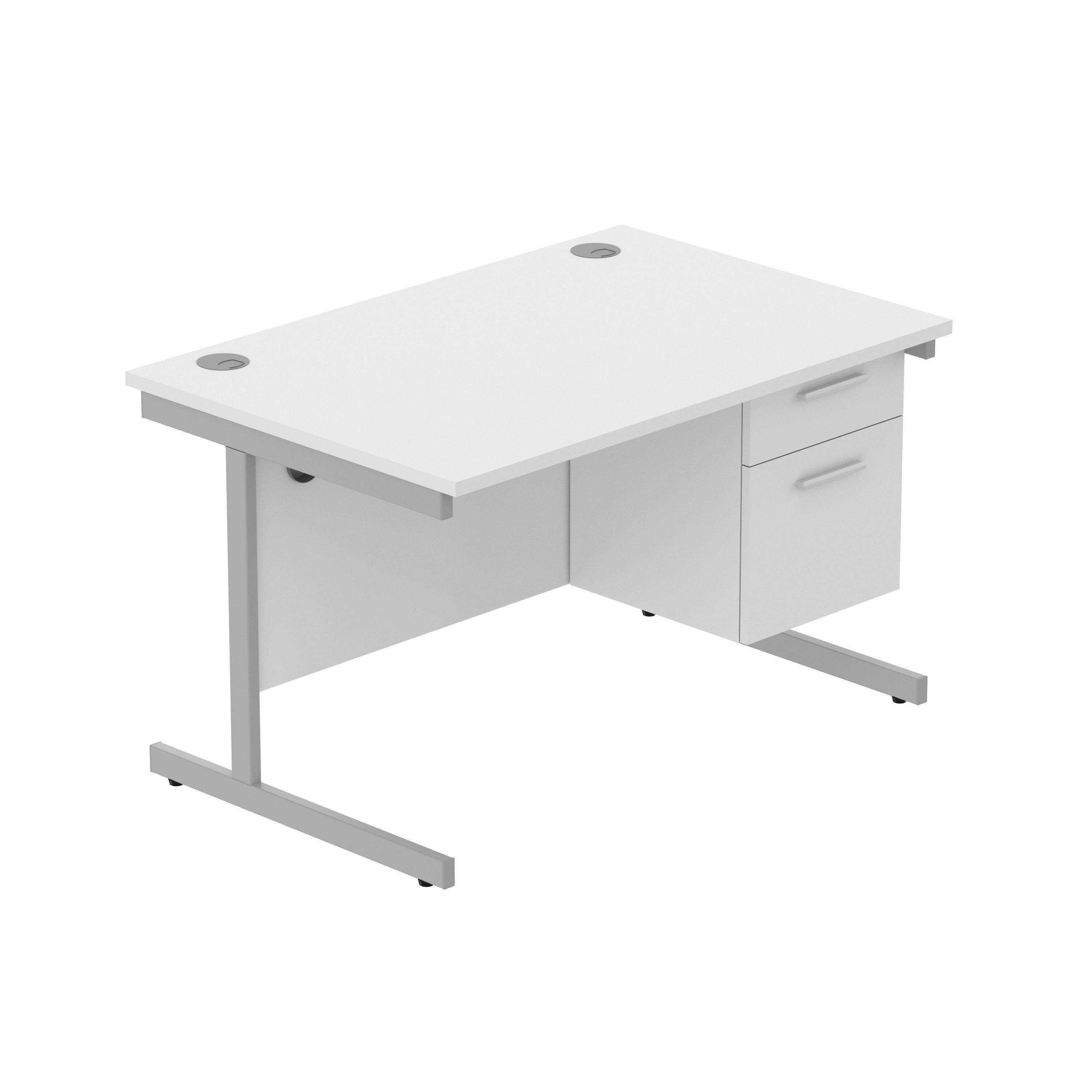 Office Rectangular Desk with Steel Single Upright Cantilever Legs + 2 Drawer Fixed Pedestal (FSC) | 1200X800 | Arctic White/Silver
