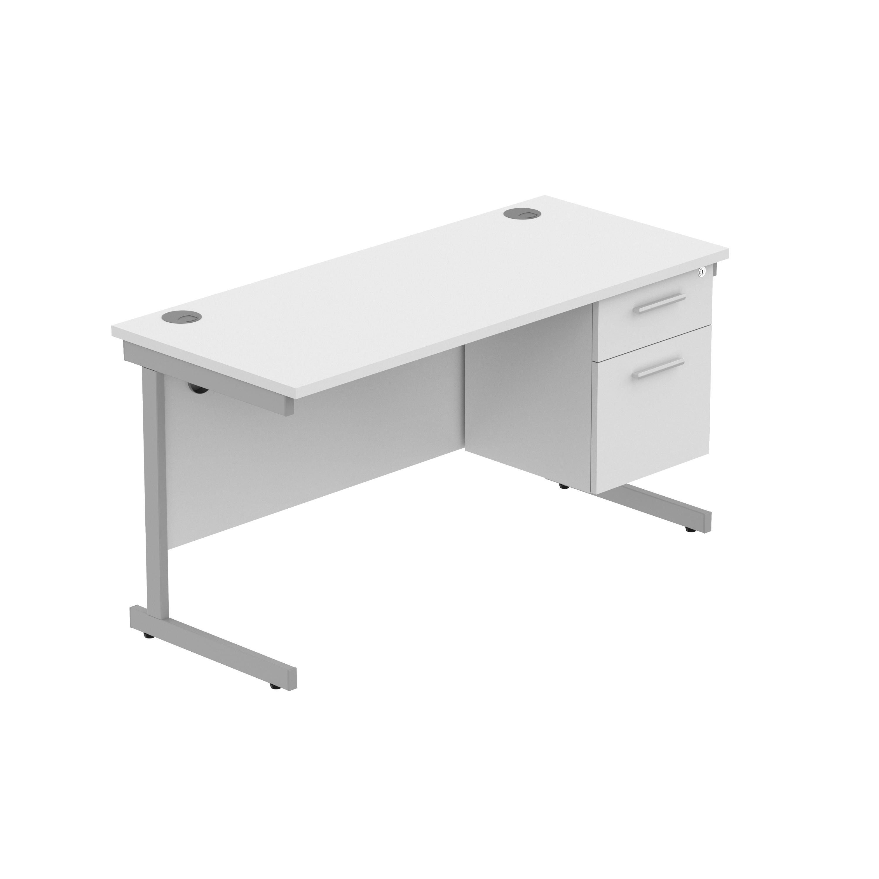 Office Rectangular Desk with Steel Single Upright Cantilever Legs + 2 Drawer Fixed Pedestal (FSC) | 1400X600 | Arctic White/Silver thumbnail 2