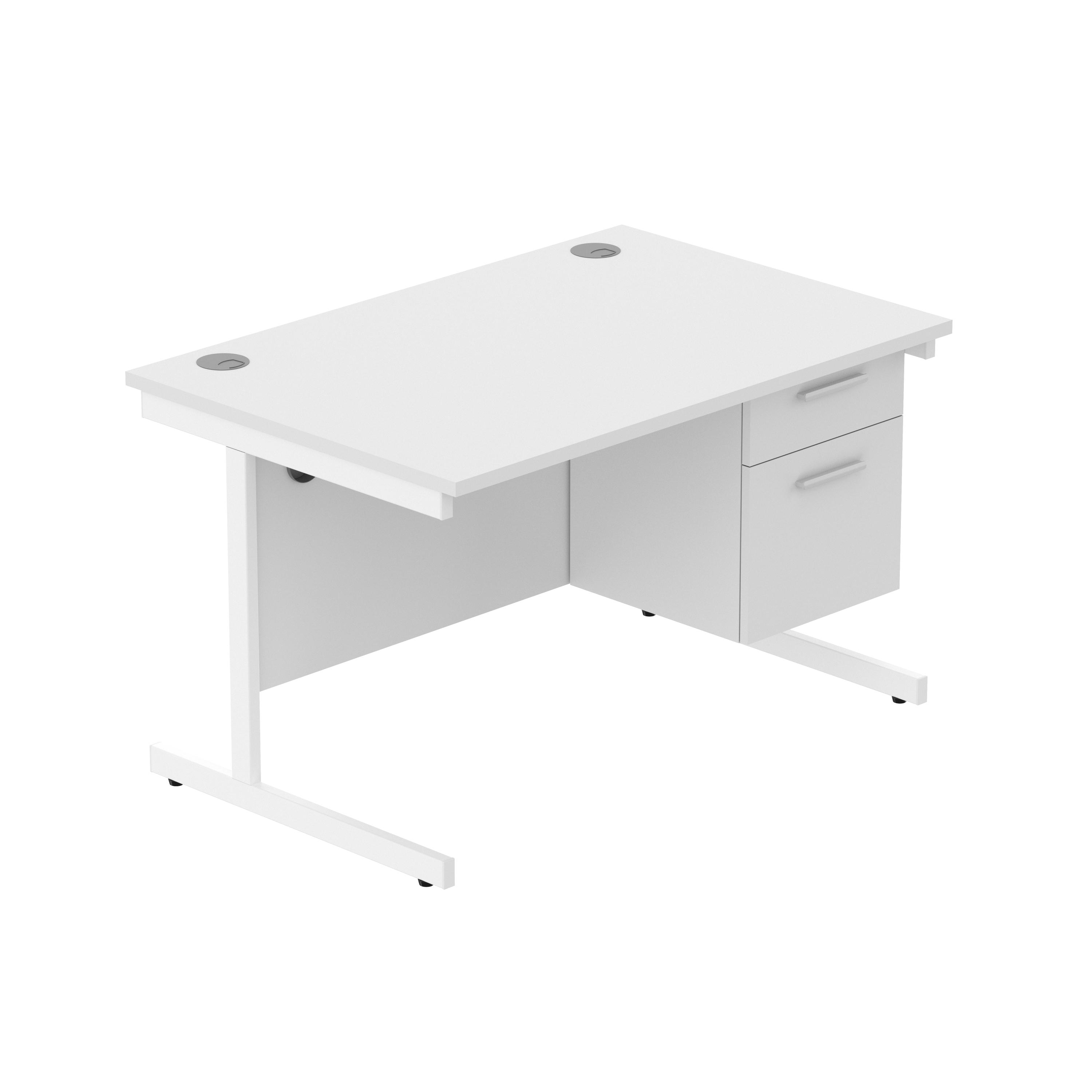 Office Rectangular Desk with Steel Single Upright Cantilever Legs + 2 Drawer Fixed Pedestal (FSC) | 1200X800 | Arctic White/White