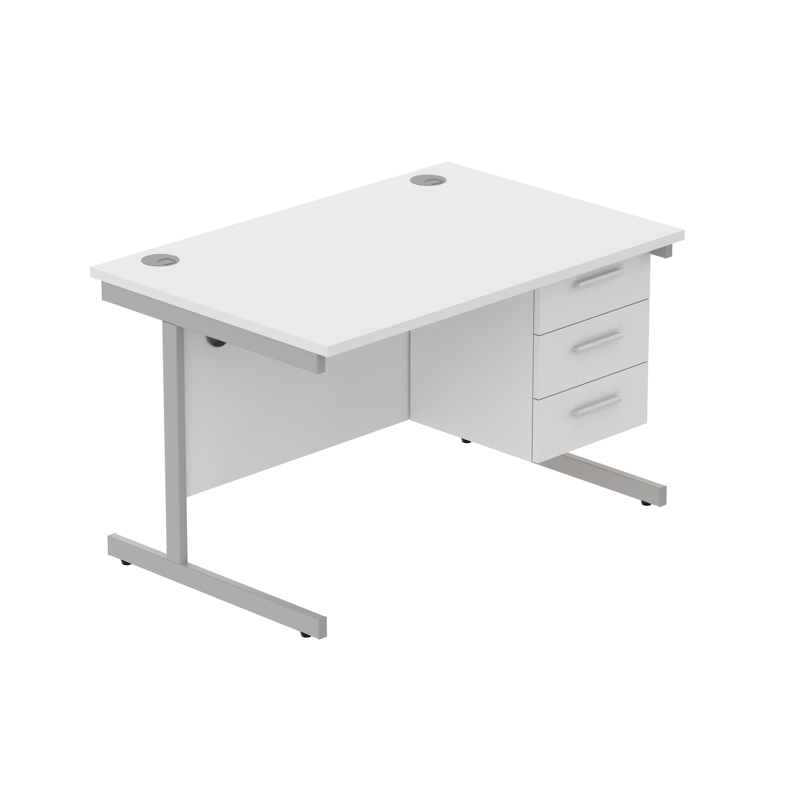 Office Rectangular Desk with Steel Single Upright Cantilever Legs + 3 Drawer Fixed Pedestal (FSC) | 1200X800 | Arctic White/Silver