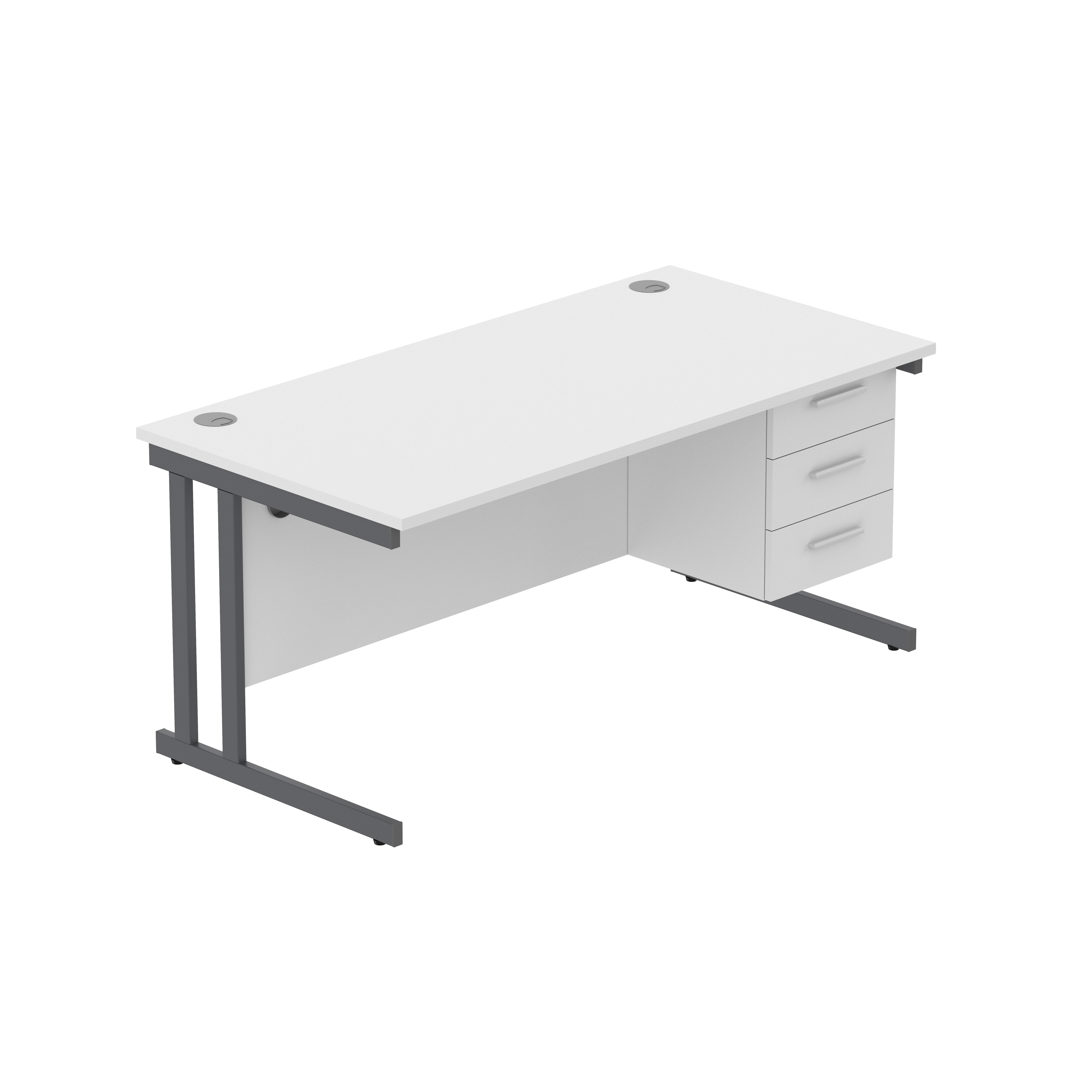 Office Rectangular Desk with Steel Double Upright Cantilever Legs + 3 Drawer Fixed Pedestal (FSC) | 1600X800 | Arctic White/Graphite thumbnail 2