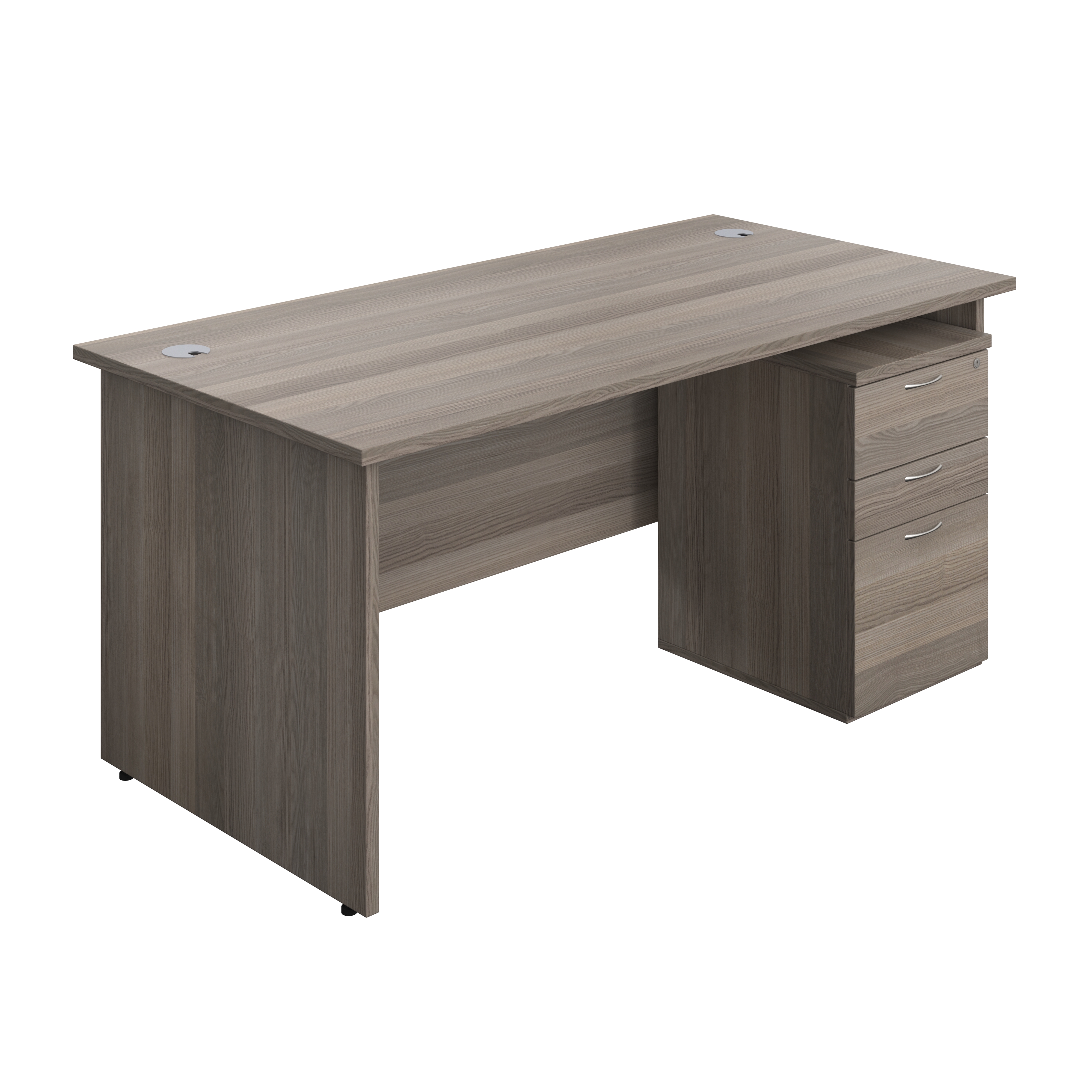 Panel Rectangular Desk + 3 Drawer Under Desk Pedestal Bundle (FSC) | 1600X800 | Grey Oak/Grey Oak