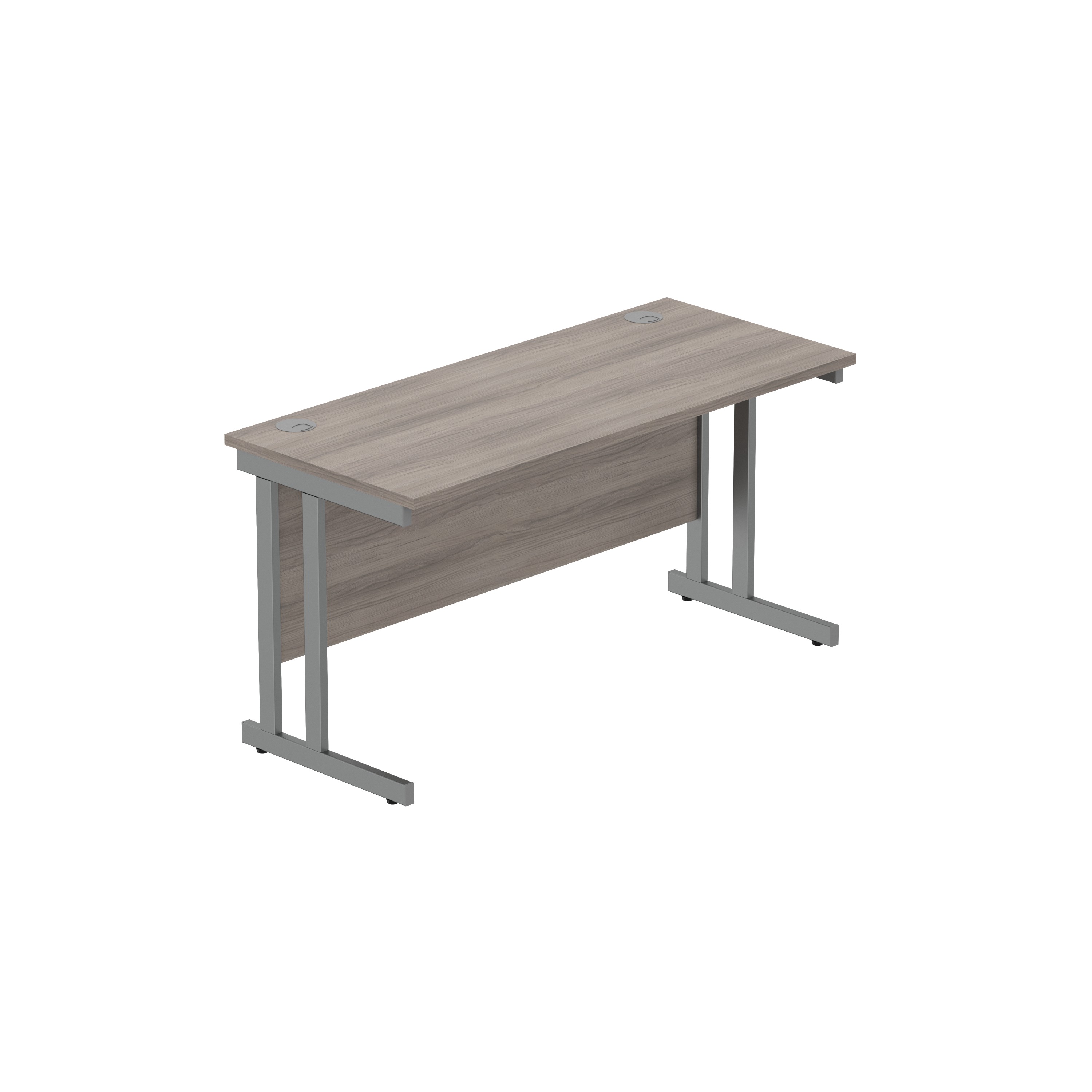 Office Rectangular Desk with Steel Double Upright Cantilever Frame (FSC) | 1400X600 | Alaskan Grey Oak/Graphite