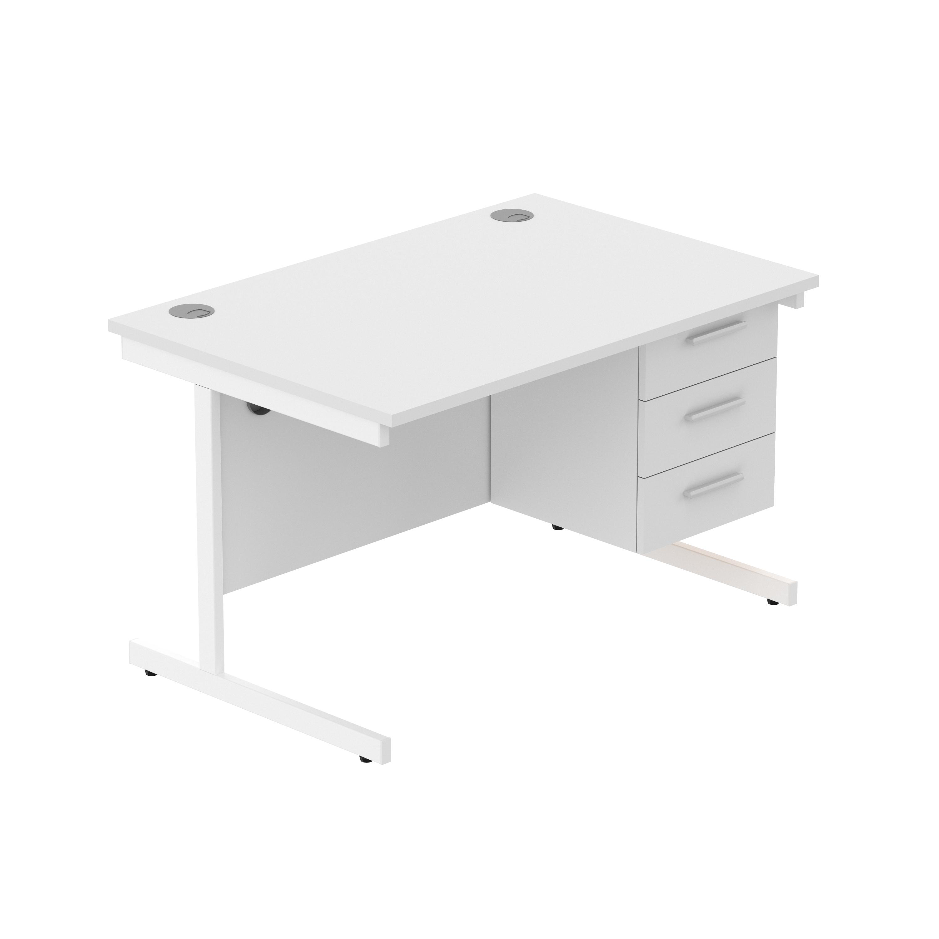 Office Rectangular Desk with Steel Single Upright Cantilever Legs + 3 Drawer Fixed Pedestal (FSC) | 1200X800 | Arctic White/White