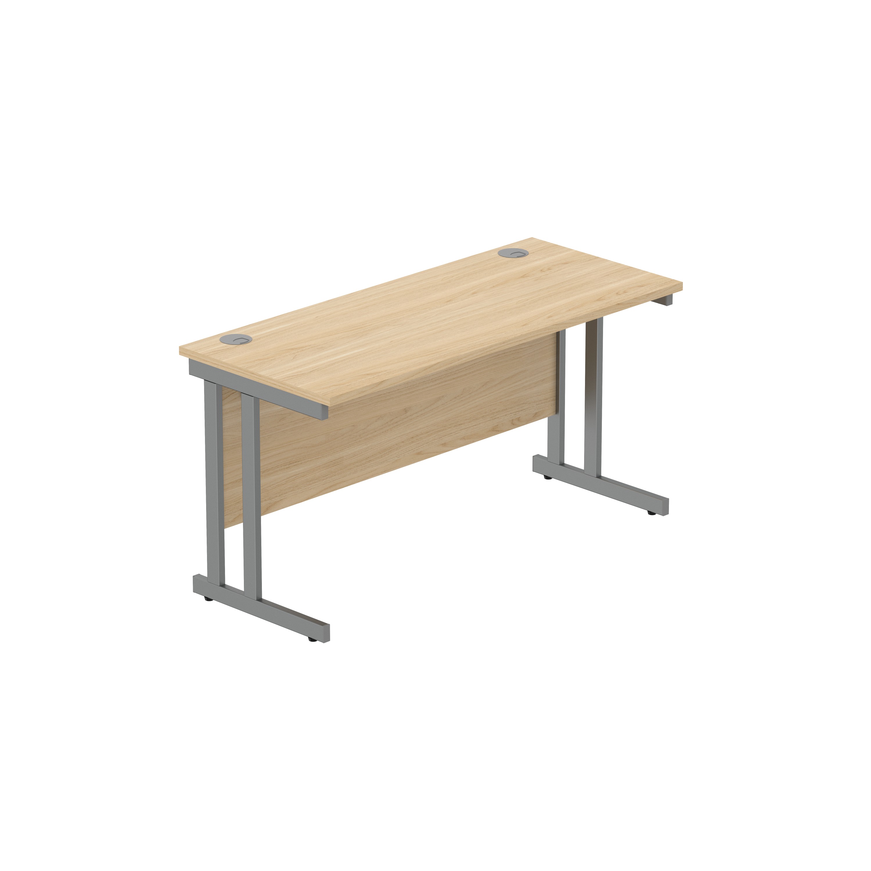 Office Rectangular Desk with Steel Double Upright Cantilever Frame (FSC) | 1400X600 | Canadian Oak/Graphite