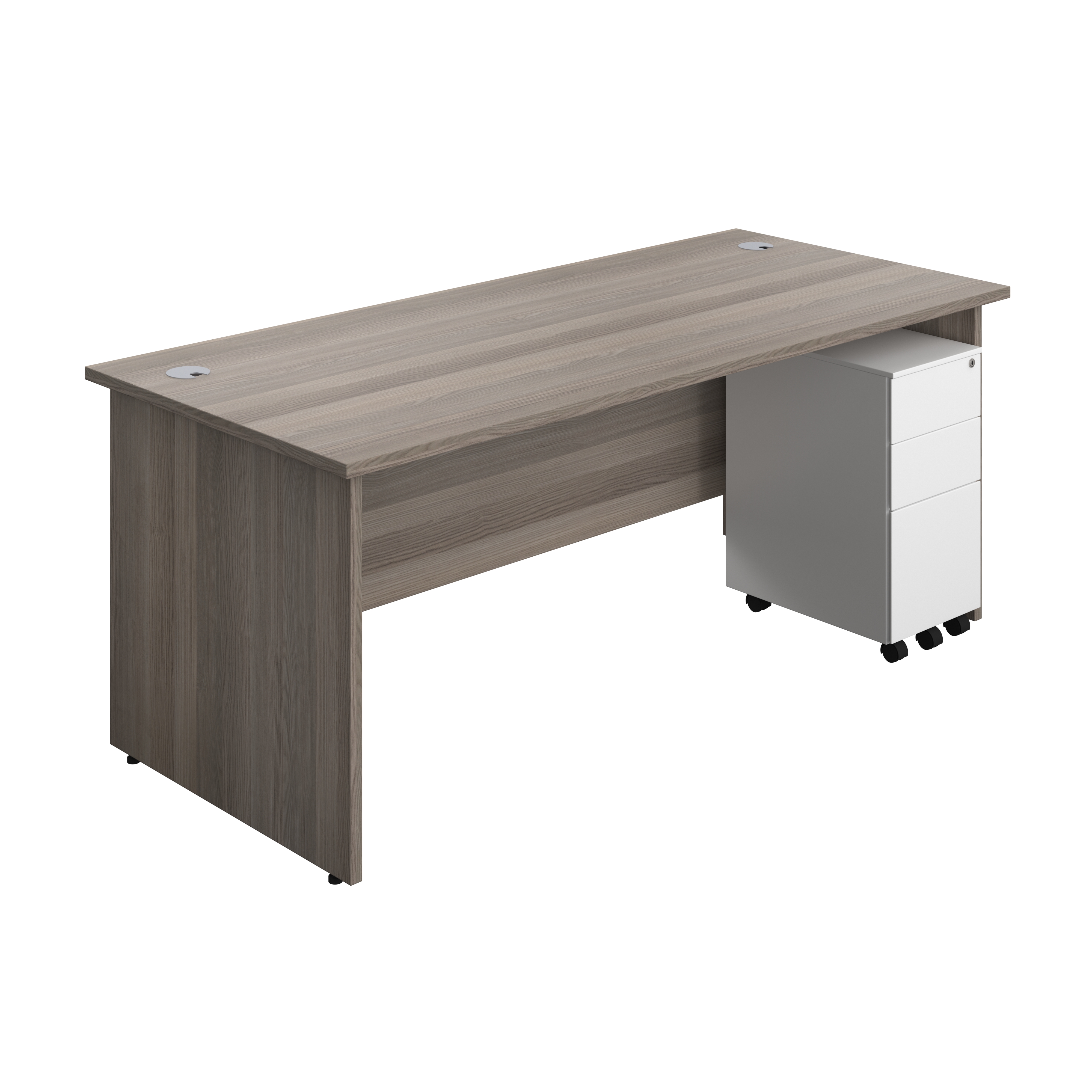 Panel Rectangular Desk + 3 Drawer Slimline Steel Pedestal Bundle (FSC) | 1800X800 | Grey Oak/White