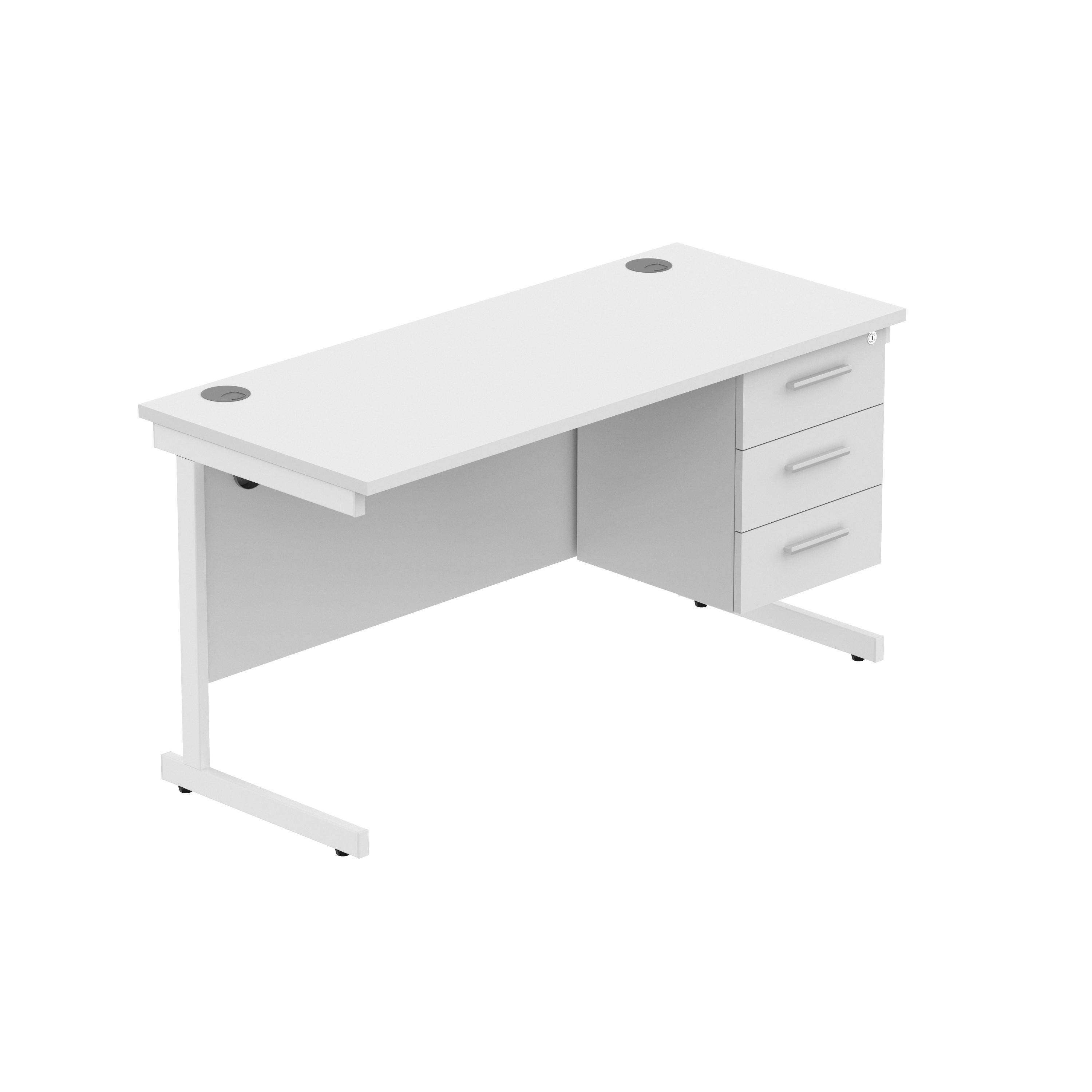 Office Rectangular Desk with Steel Single Upright Cantilever Legs + 3 Drawer Fixed Pedestal (FSC) | 1400X600 | Arctic White/White