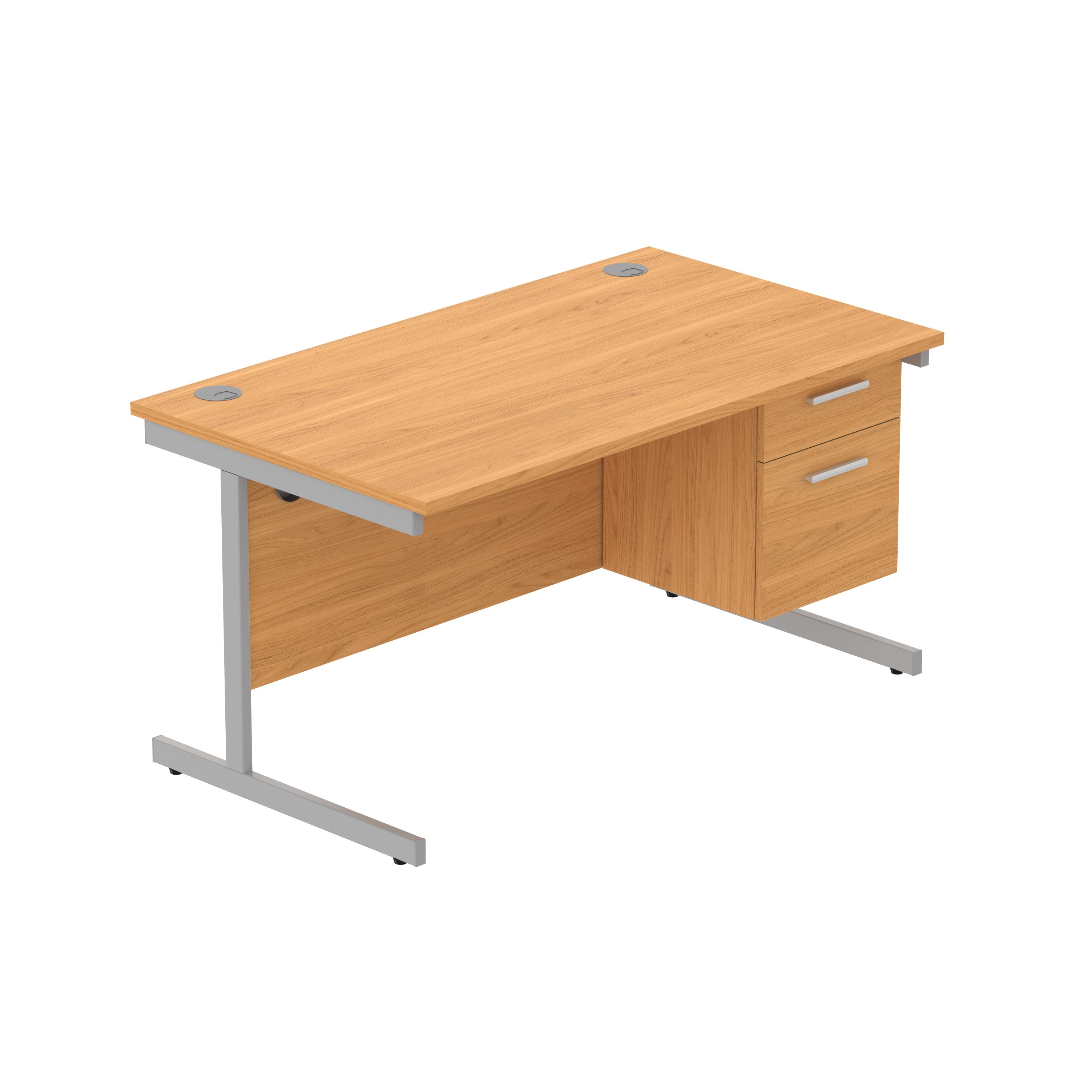 Office Rectangular Desk with Steel Single Upright Cantilever Legs + 2 Drawer Fixed Pedestal (FSC) | 1400X800 | Norwegian Beech/Silver