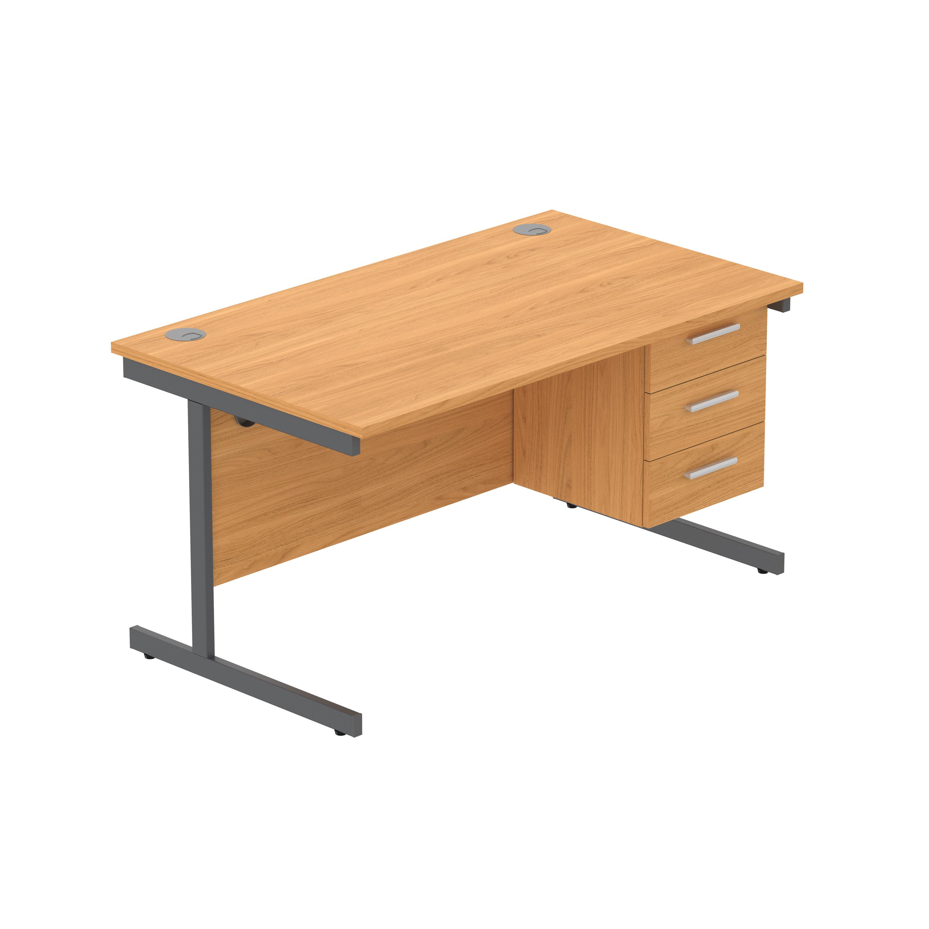 Office Rectangular Desk with Steel Single Upright Cantilever Legs + 3 Drawer Fixed Pedestal (FSC) | 1400X800 | Norwegian Beech/Graphite