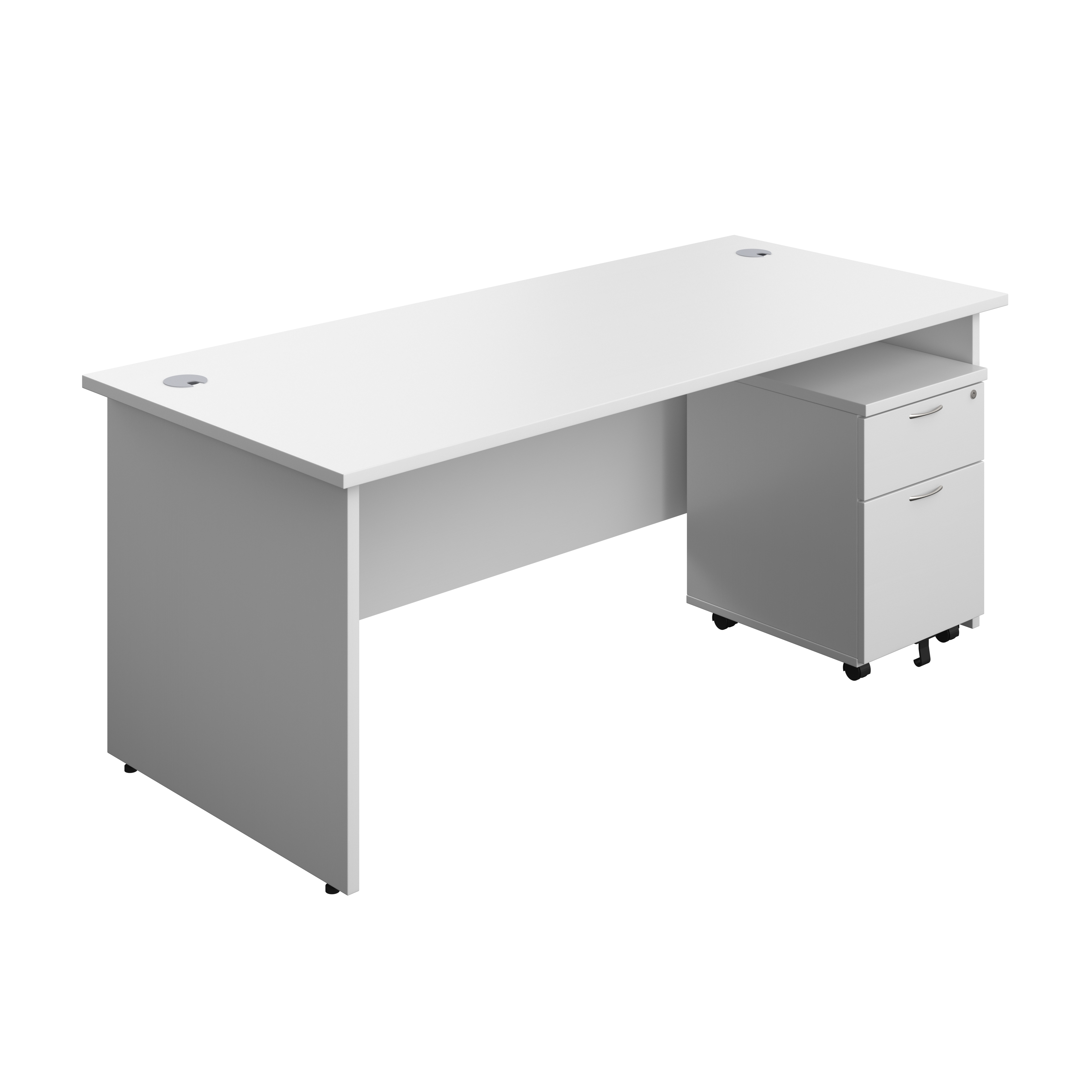 Panel Rectangular Desk + 2 Drawer Mobile Pedestal Bundle (FSC) | 1800X800 | White/White
