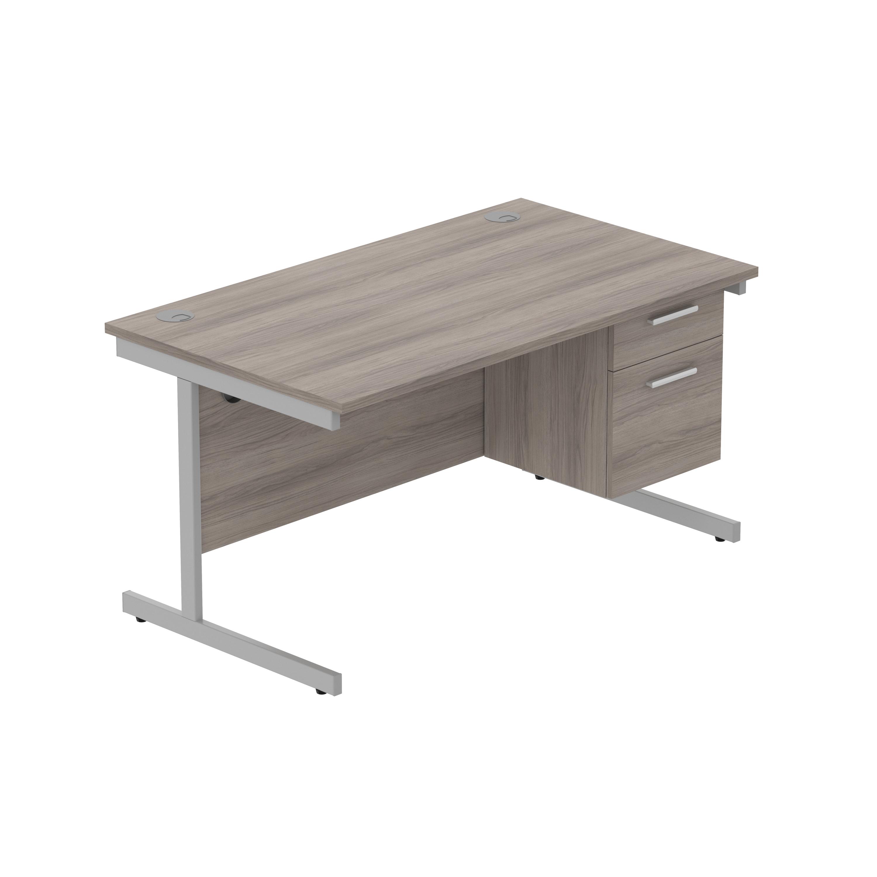 Office Rectangular Desk with Steel Single Upright Cantilever Legs + 2 Drawer Fixed Pedestal (FSC) | 1400X800 | Alaskan Grey Oak/Silver
