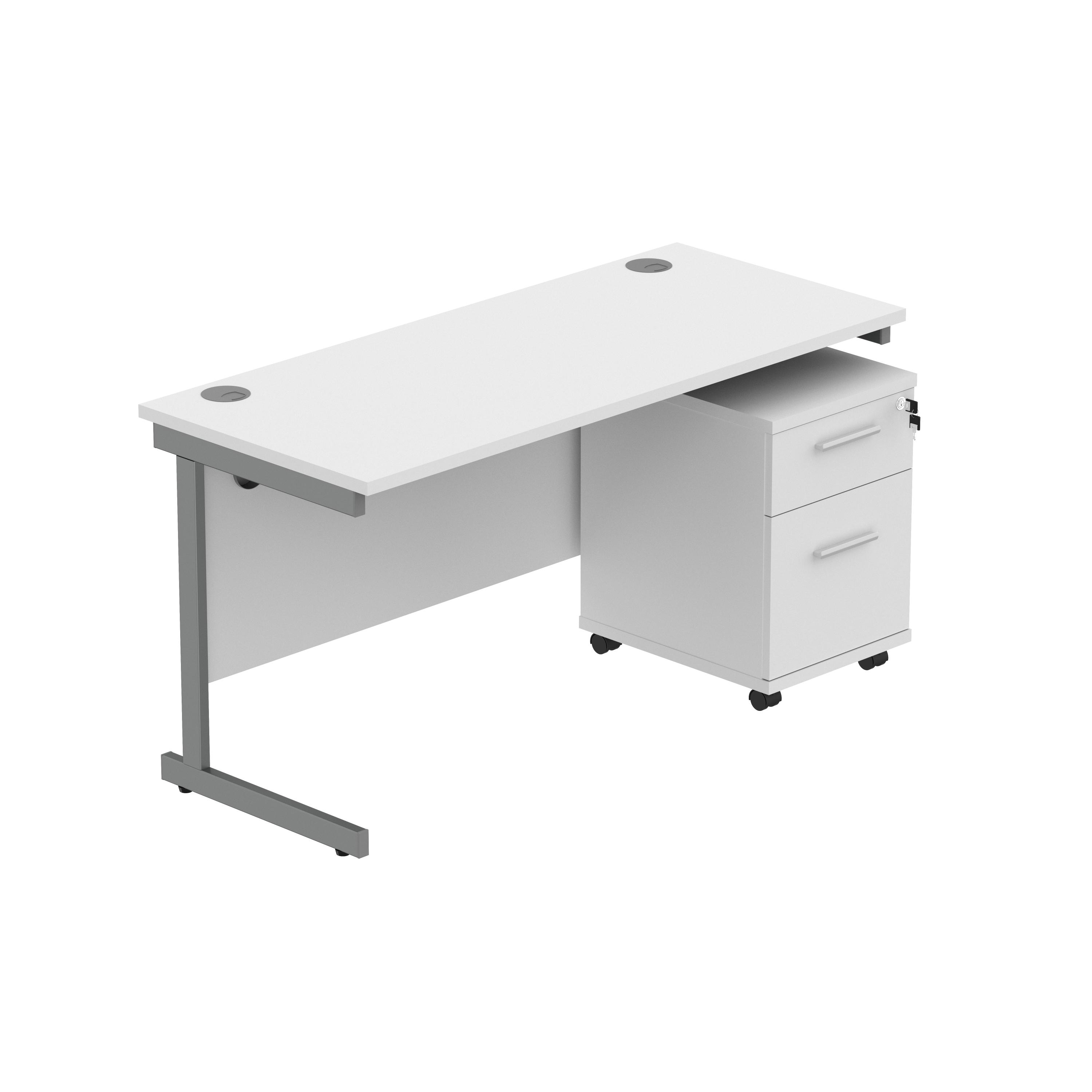 Single Upright Rectangular Desk + 2 Drawer Mobile Under Desk Pedestal (FSC) | 1400 X 600 | Arctic White/Graphite thumbnail 2