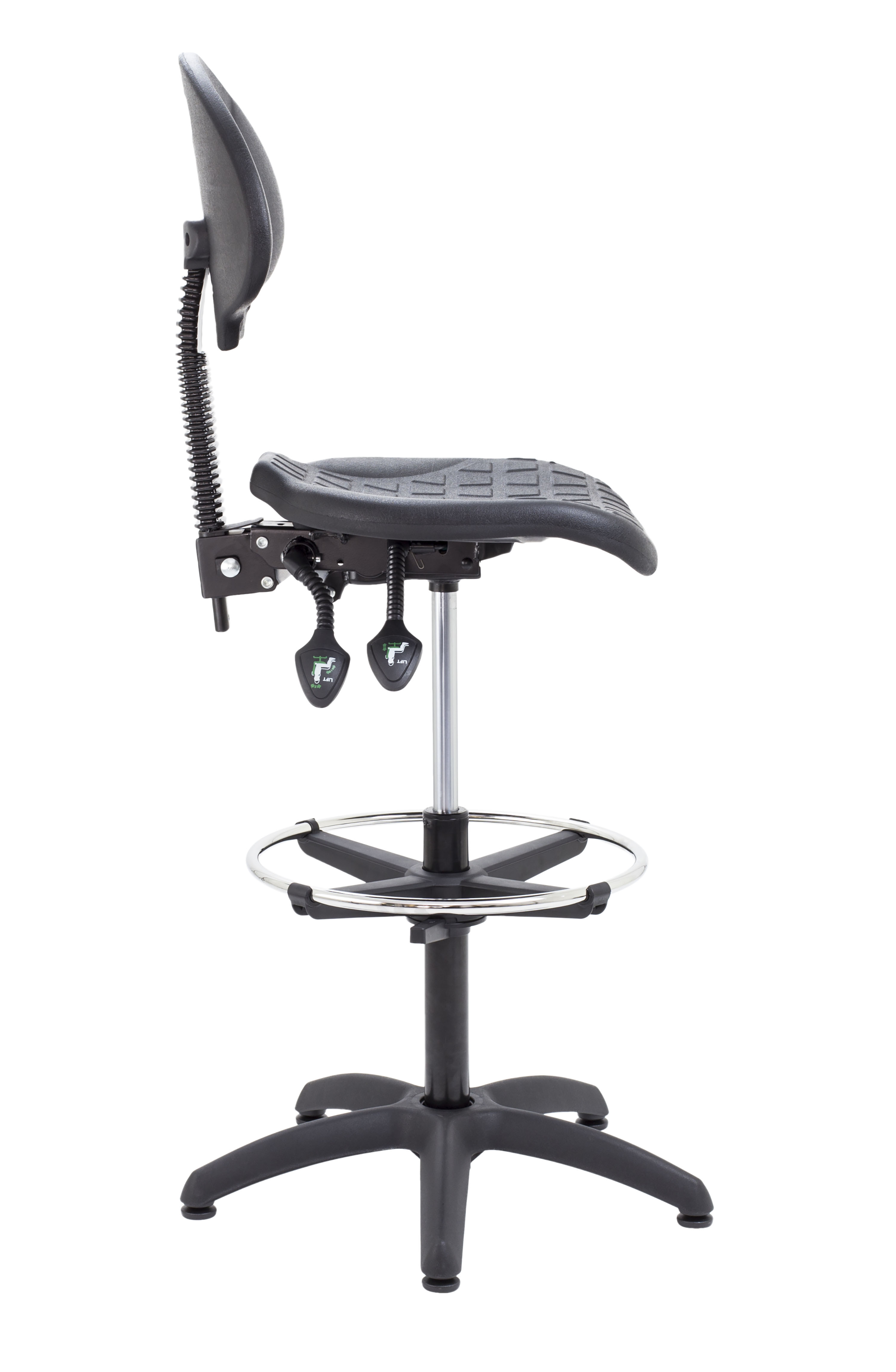Factory Chair 2 Lever with Draughtsman Kit | Adjustable Foot Ring | Black thumbnail 3