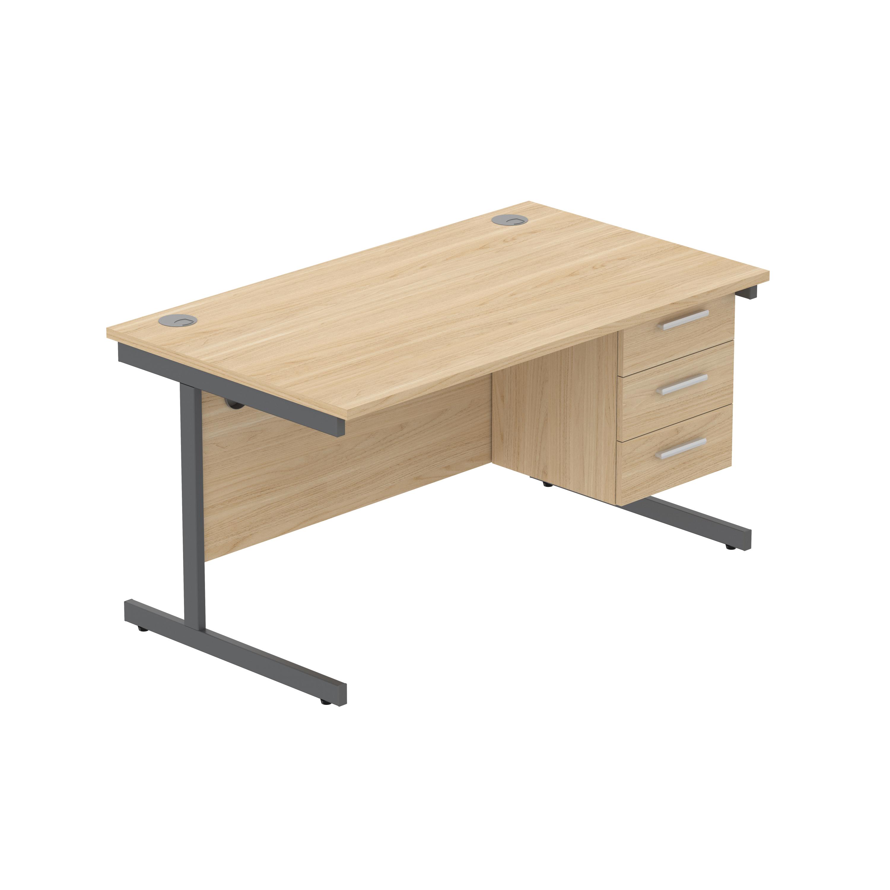 Office Rectangular Desk with Steel Single Upright Cantilever Legs + 3 Drawer Fixed Pedestal (FSC) | 1400X800 | Canadian Oak/Graphite