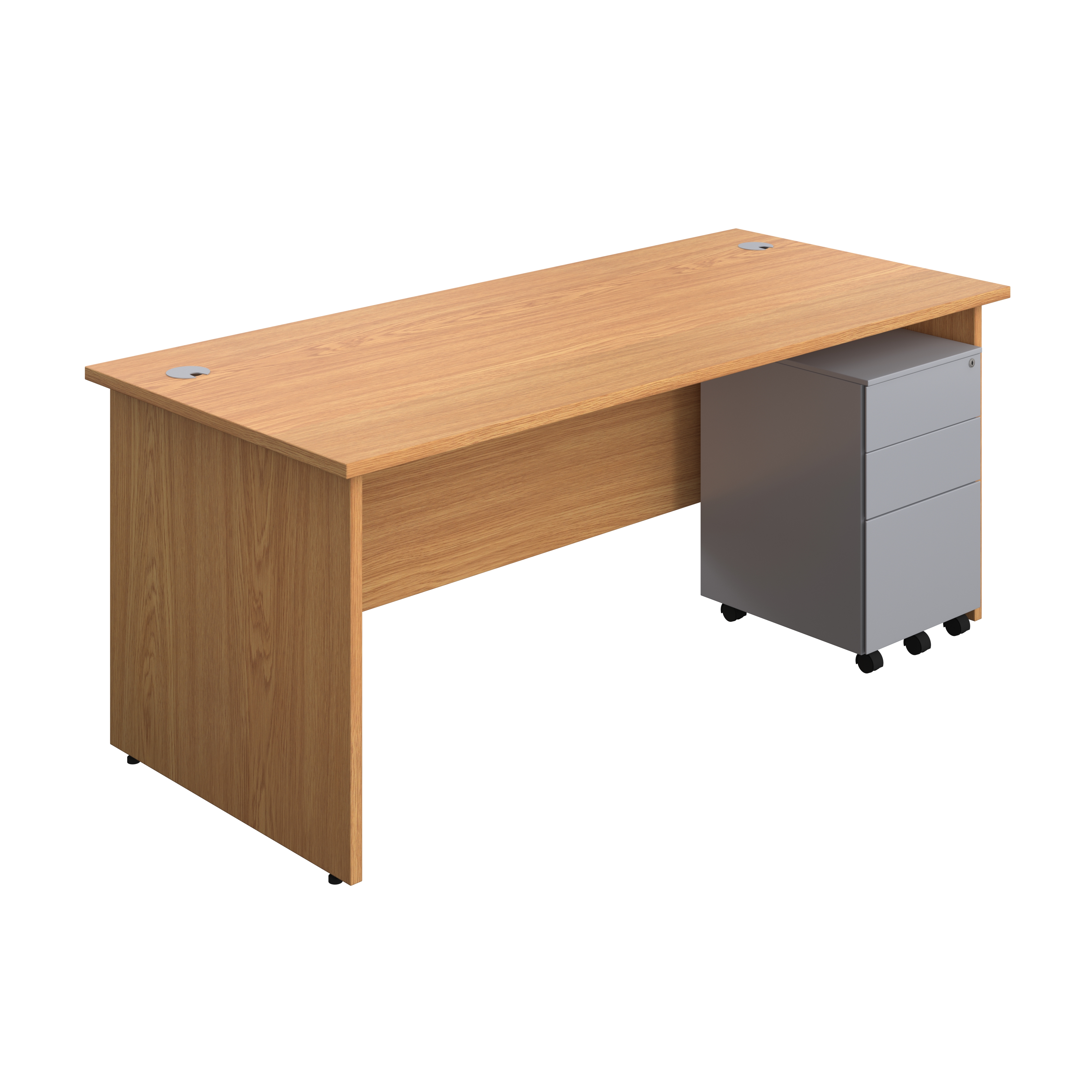 Panel Rectangular Desk + 3 Drawer Steel Pedestal Bundle (FSC) | 1800X800 | Nova Oak/Silver