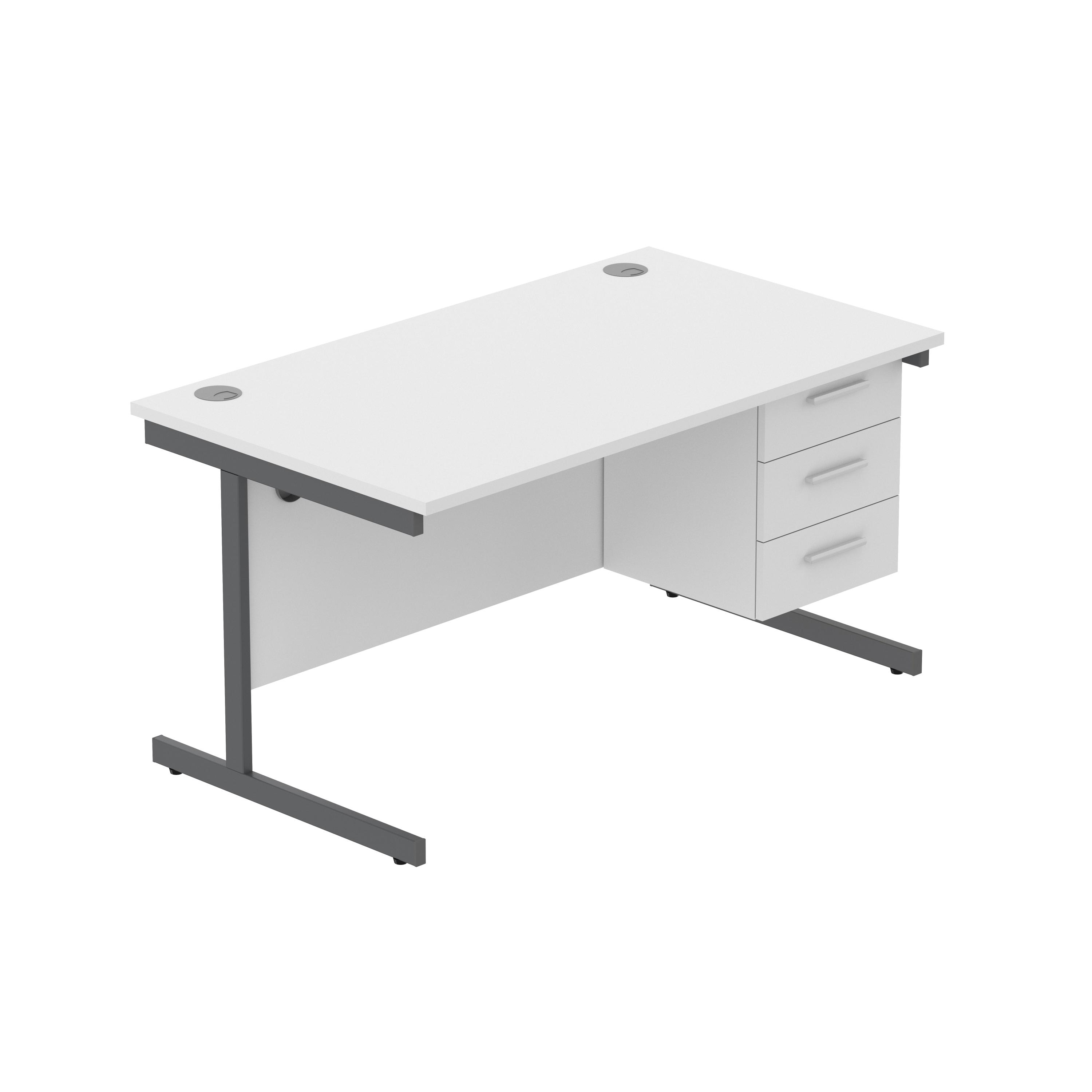Office Rectangular Desk with Steel Single Upright Cantilever Legs + 3 Drawer Fixed Pedestal (FSC) | 1400X800 | Arctic White/Graphite