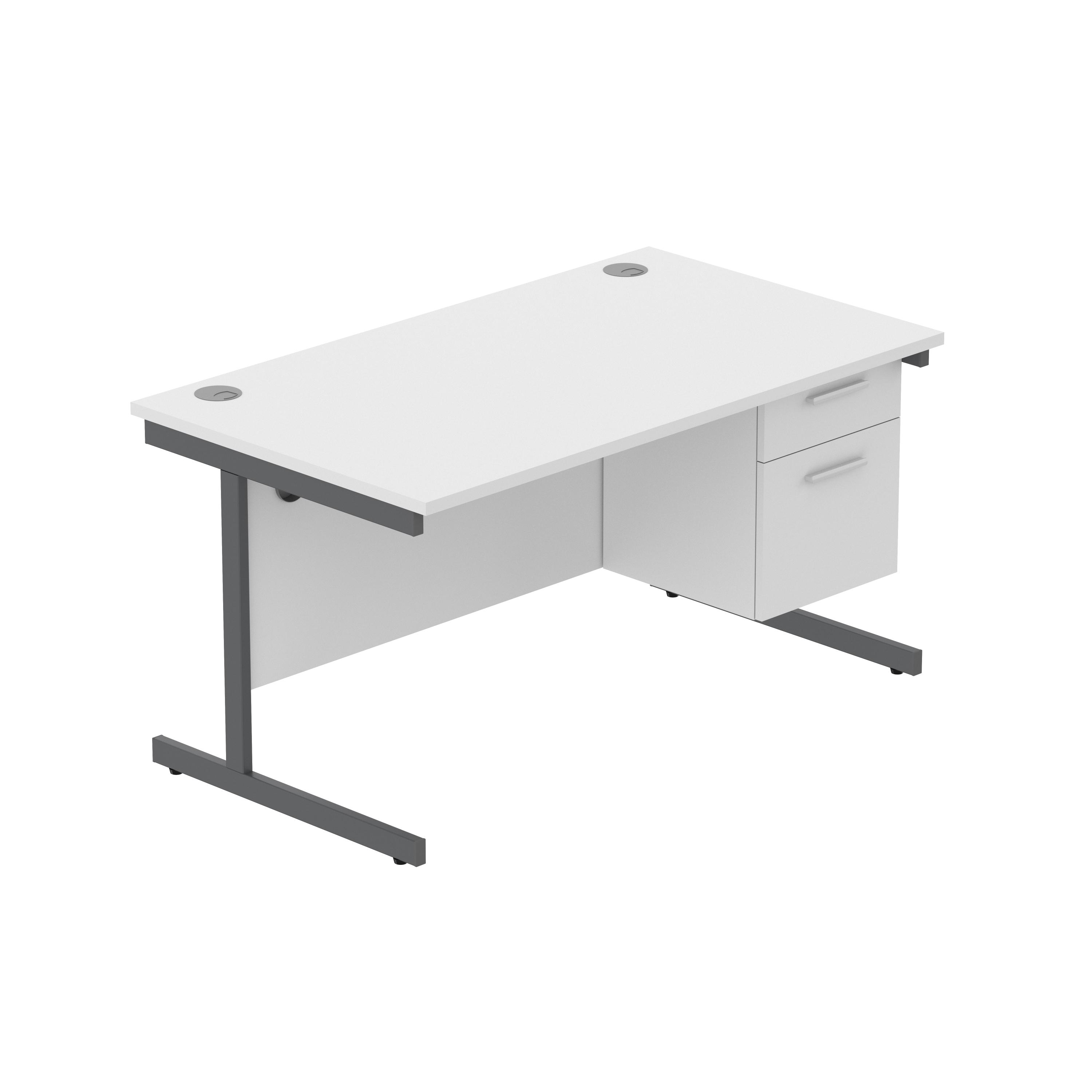 Office Rectangular Desk with Steel Single Upright Cantilever Legs + 2 Drawer Fixed Pedestal (FSC) | 1400X800 | Arctic White/Graphite