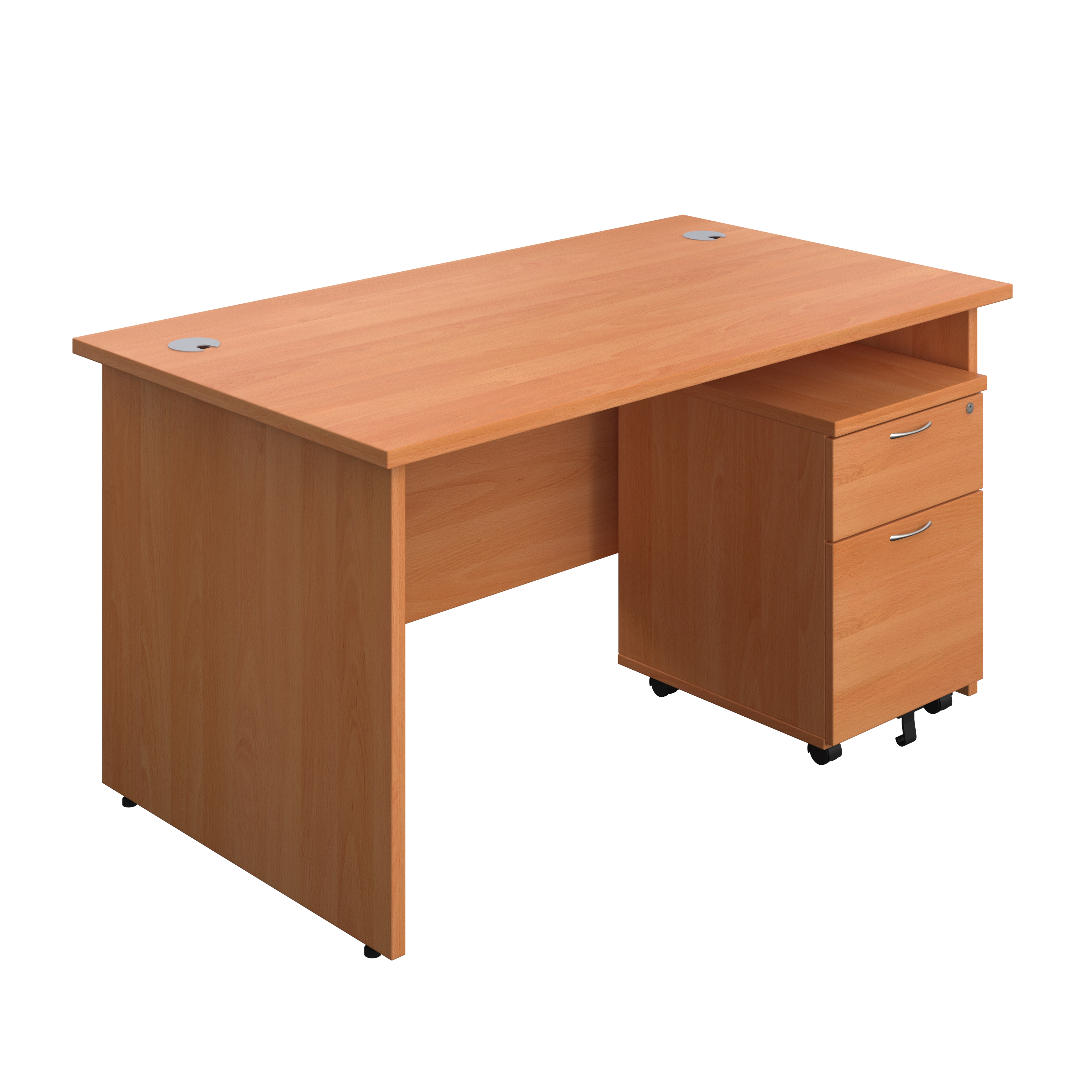 Panel Rectangular Desk + 2 Drawer Mobile Pedestal Bundle (FSC) | 1400X800 | Beech/Beech