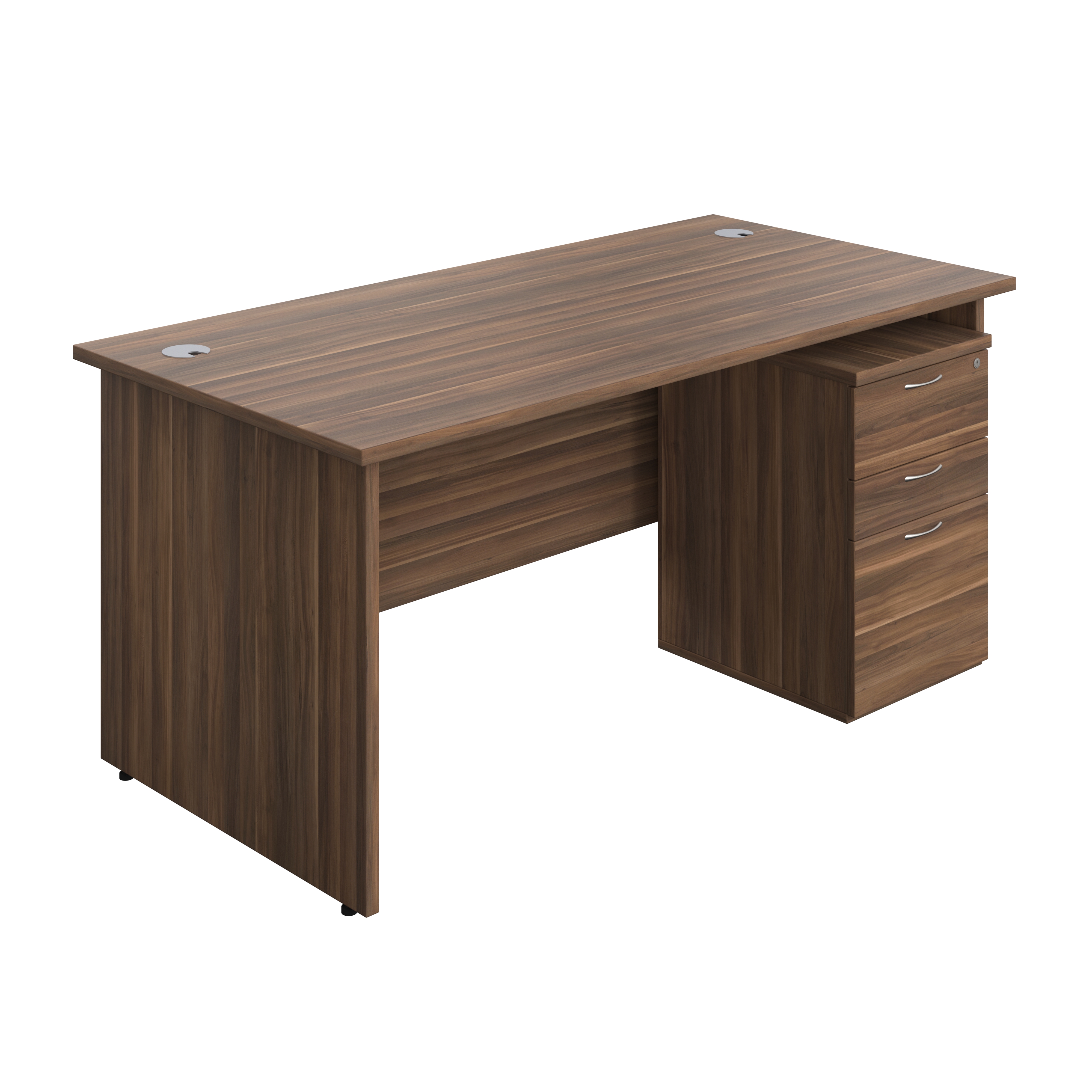 Panel Rectangular Desk + 3 Drawer Under Desk Pedestal Bundle (FSC) | 1600X800 | Dark Walnut/Dark Walnut