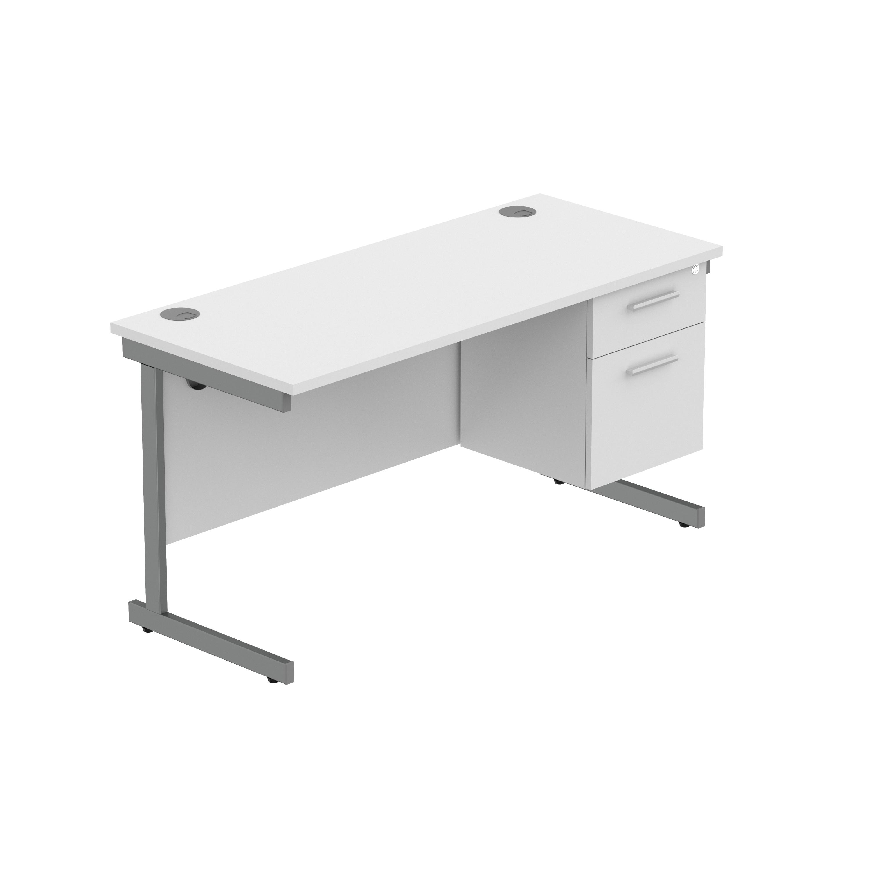 Office Rectangular Desk with Steel Single Upright Cantilever Legs + 2 Drawer Fixed Pedestal (FSC) | 1400X600 | Arctic White/Graphite thumbnail 2
