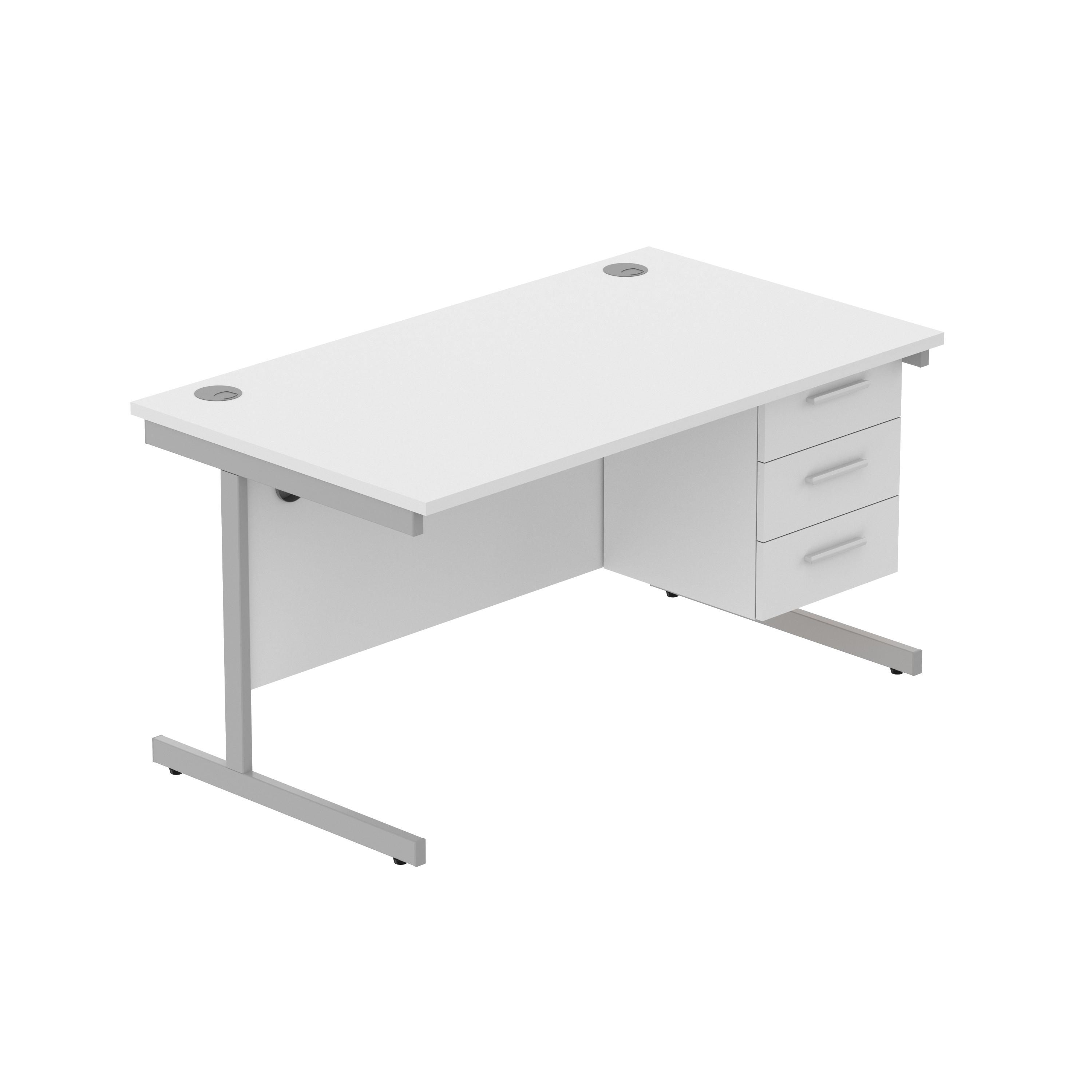 Office Rectangular Desk with Steel Single Upright Cantilever Legs + 3 Drawer Fixed Pedestal (FSC) | 1400X800 | Arctic White/Silver