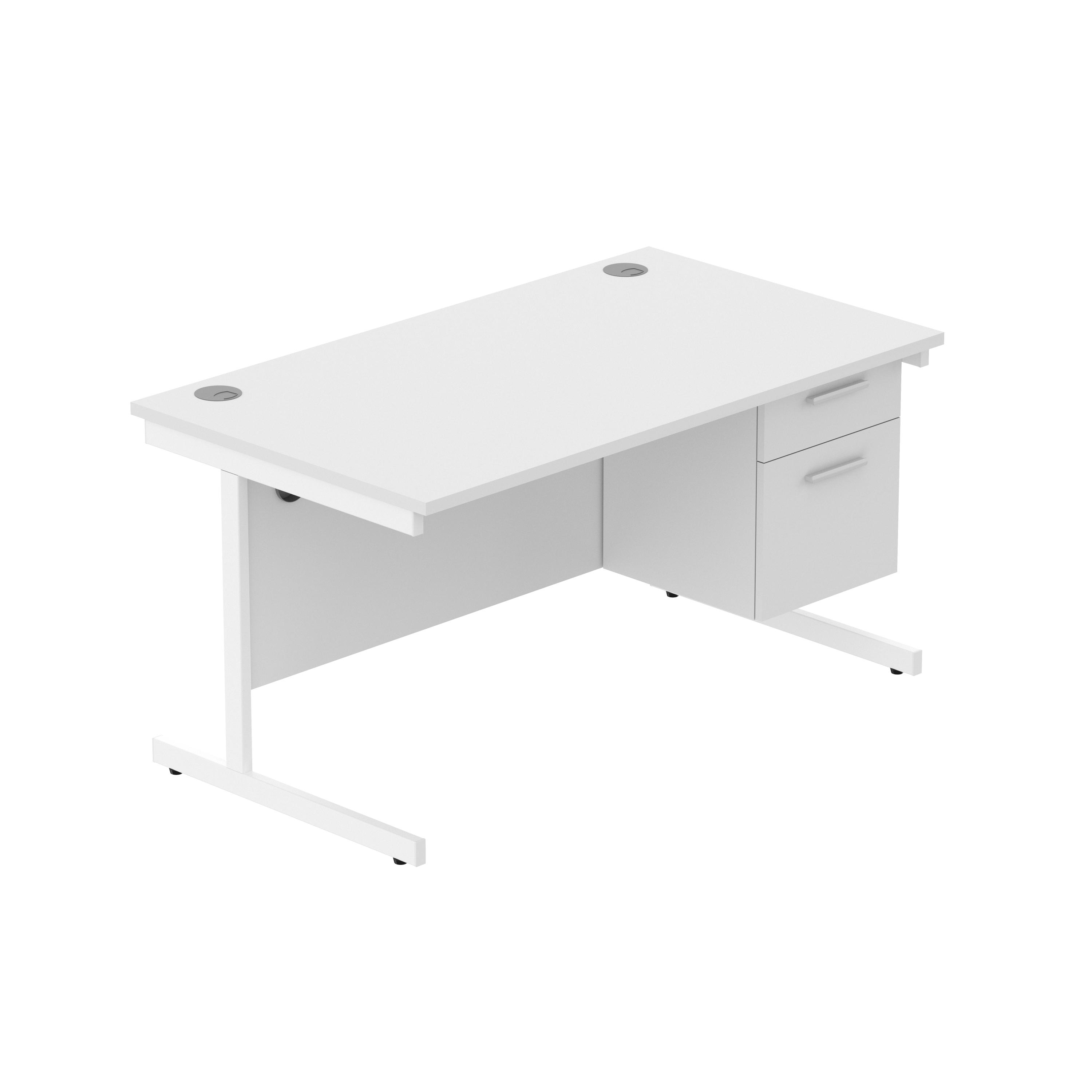 Office Rectangular Desk with Steel Single Upright Cantilever Legs + 2 Drawer Fixed Pedestal (FSC) | 1400X800 | Arctic White/White