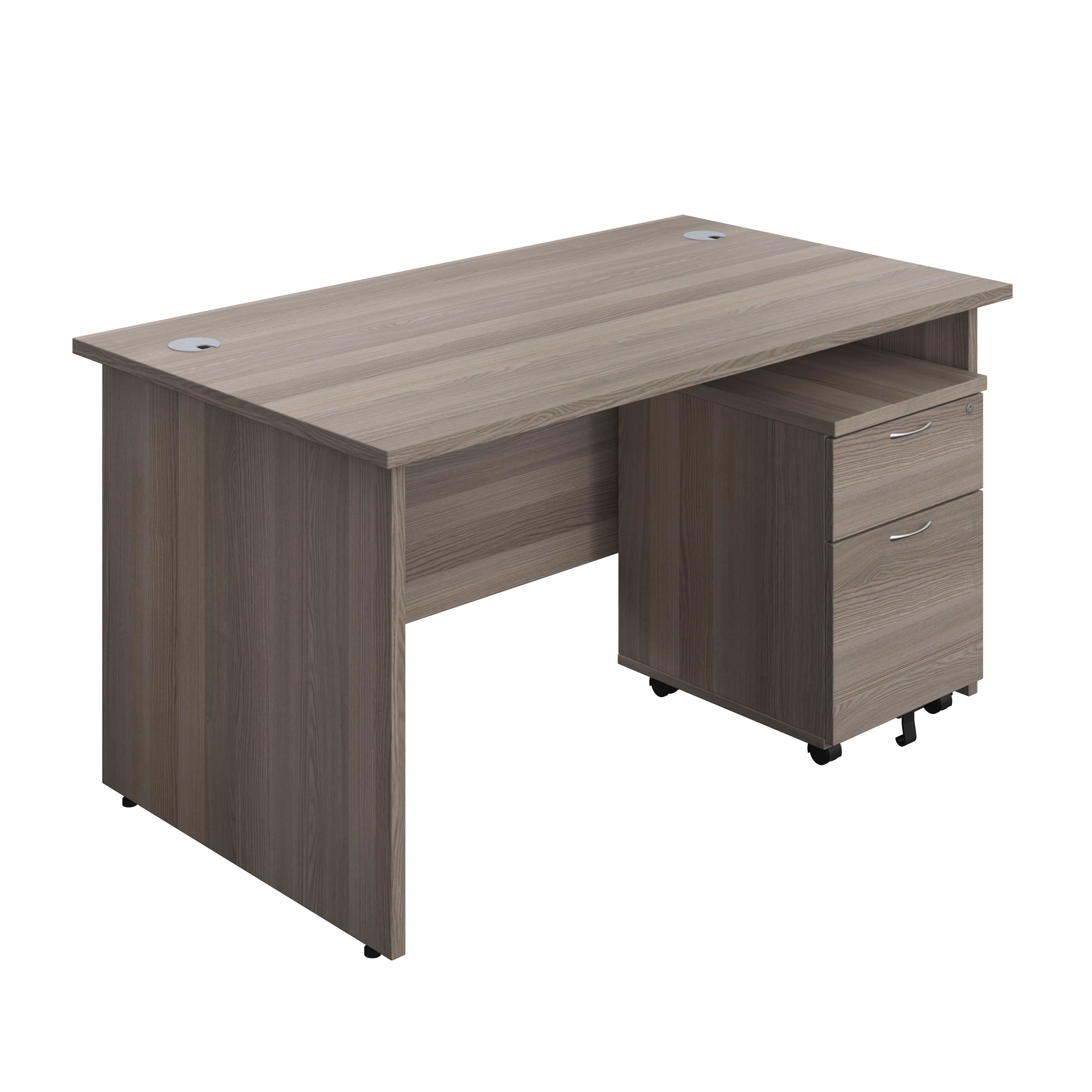 Panel Rectangular Desk + 2 Drawer Mobile Pedestal Bundle (FSC) | 1400X800 | Grey Oak/Grey Oak