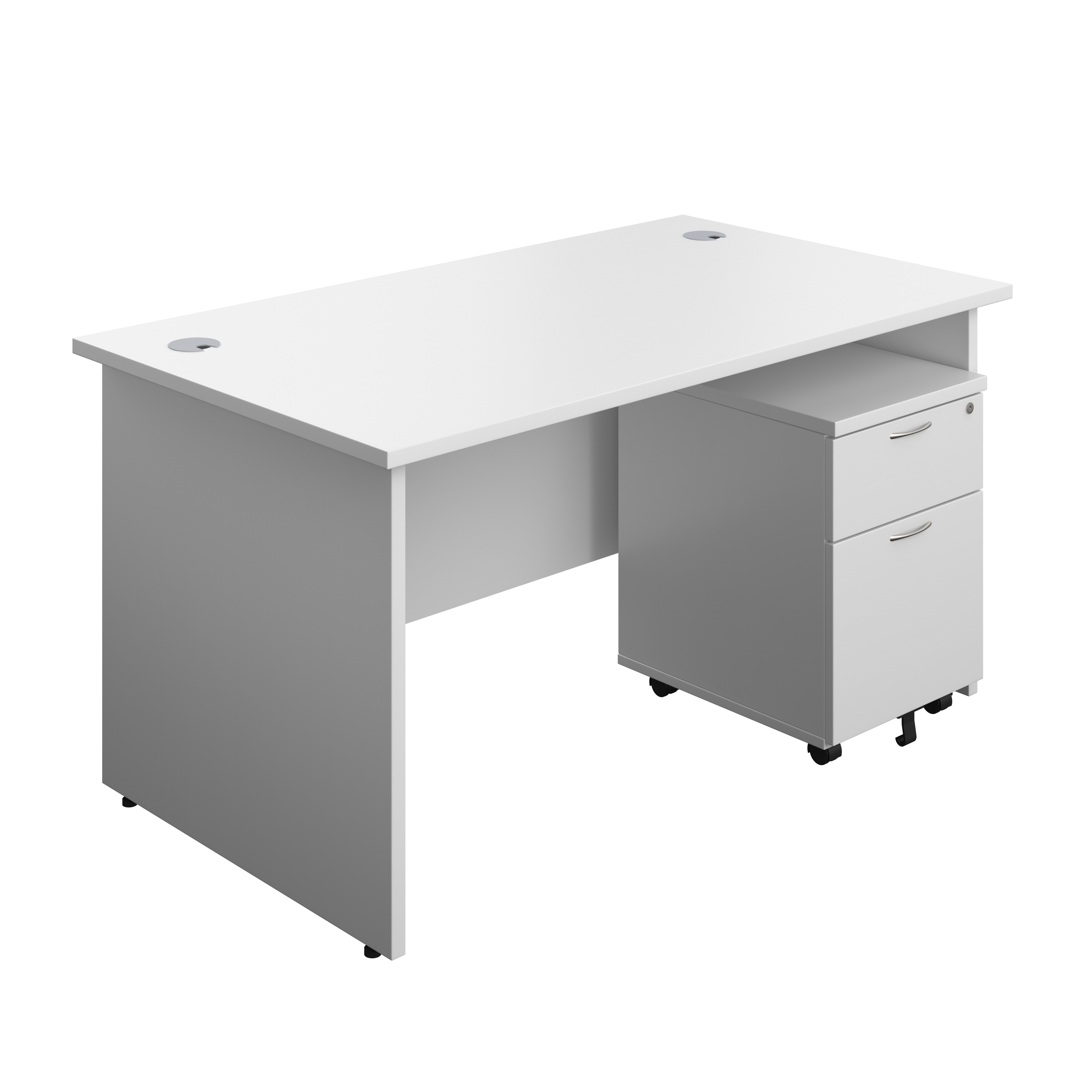 Panel Rectangular Desk + 2 Drawer Mobile Pedestal Bundle (FSC) | 1400X800 | White/White