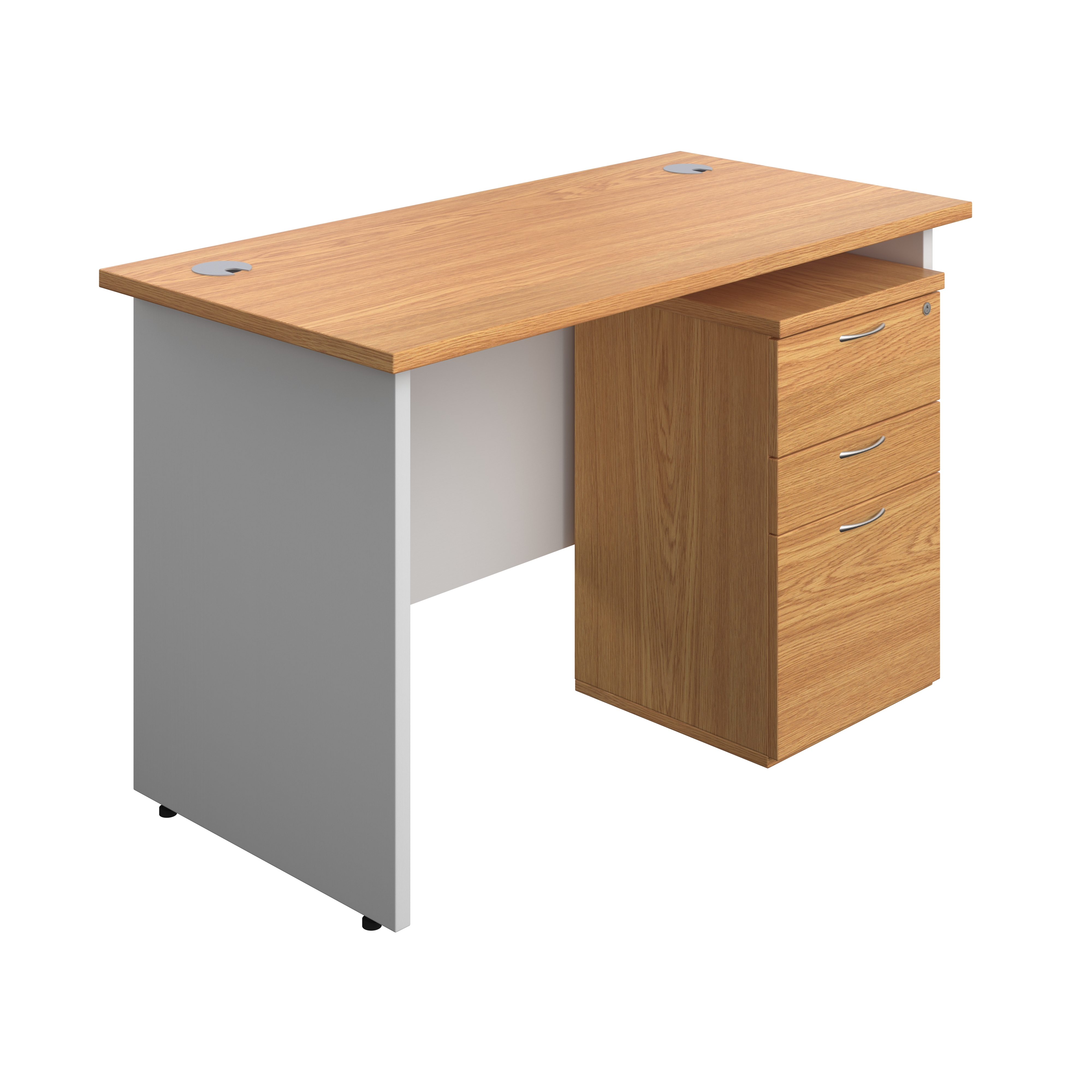 Panel Plus Rectangular Desk + 3 Drawer Under Desk Pedestal Bundle (FSC) | 1200X600 | Nova Oak/White