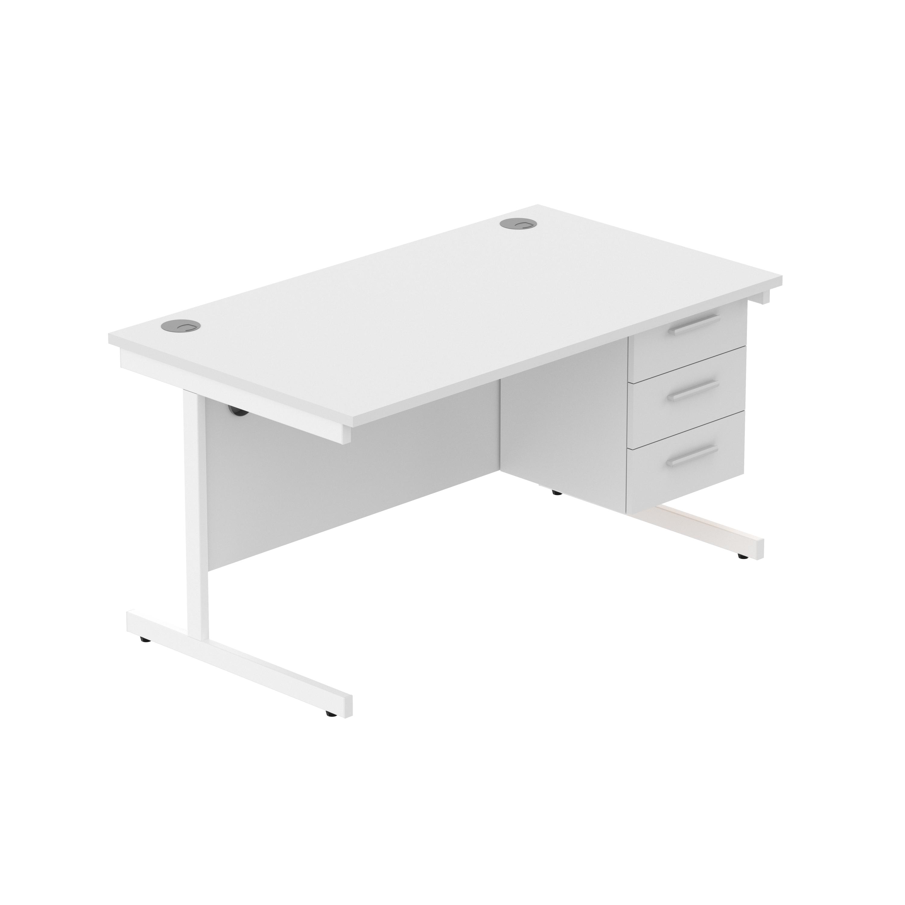 Office Rectangular Desk with Steel Single Upright Cantilever Legs + 3 Drawer Fixed Pedestal (FSC) | 1400X800 | Arctic White/White