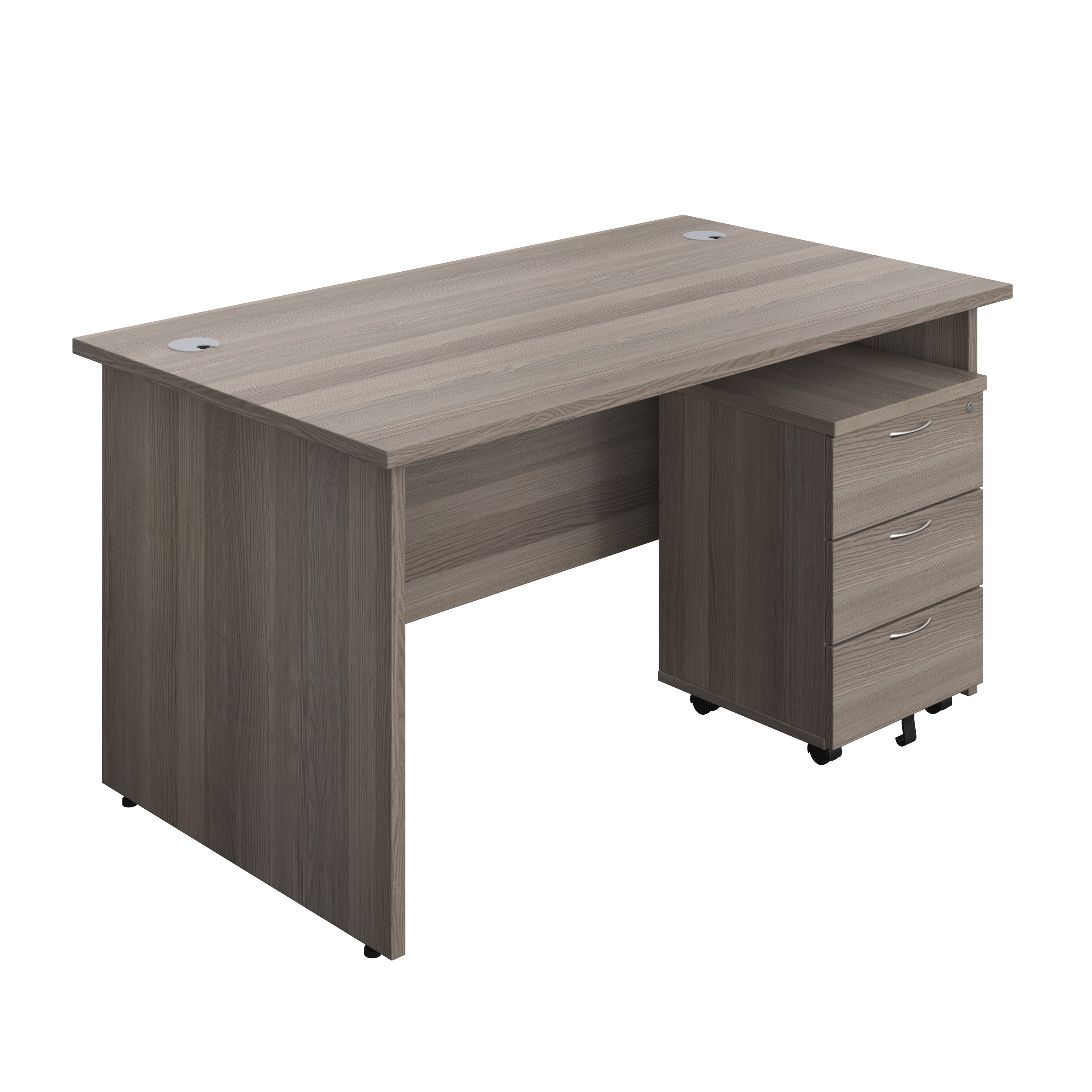 Panel Rectangular Desk + 3 Drawer Mobile Pedestal Bundle (FSC) | 1400X800 | Grey Oak/Grey Oak