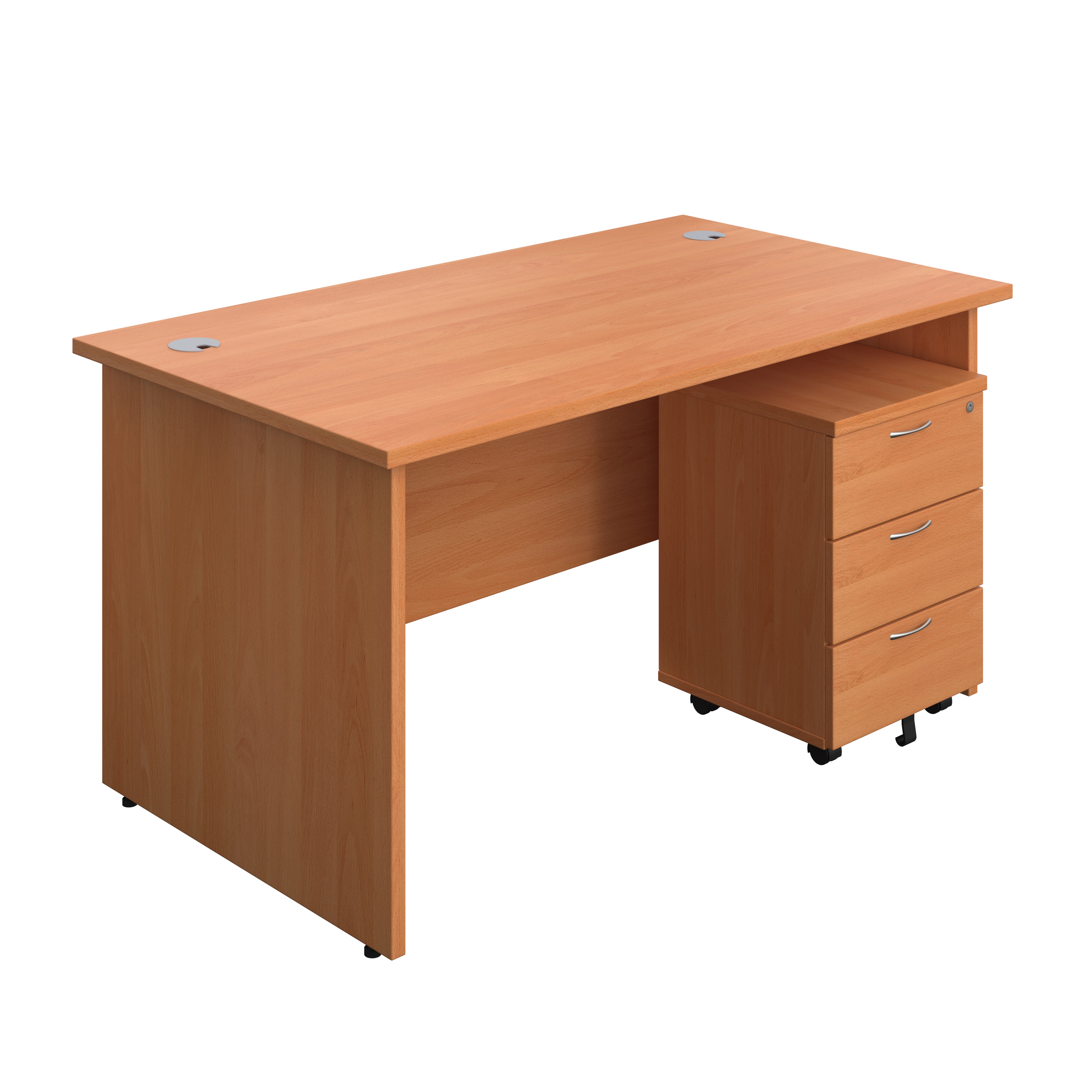Panel Rectangular Desk + 3 Drawer Mobile Pedestal Bundle (FSC) | 1400X800 | Beech/Beech