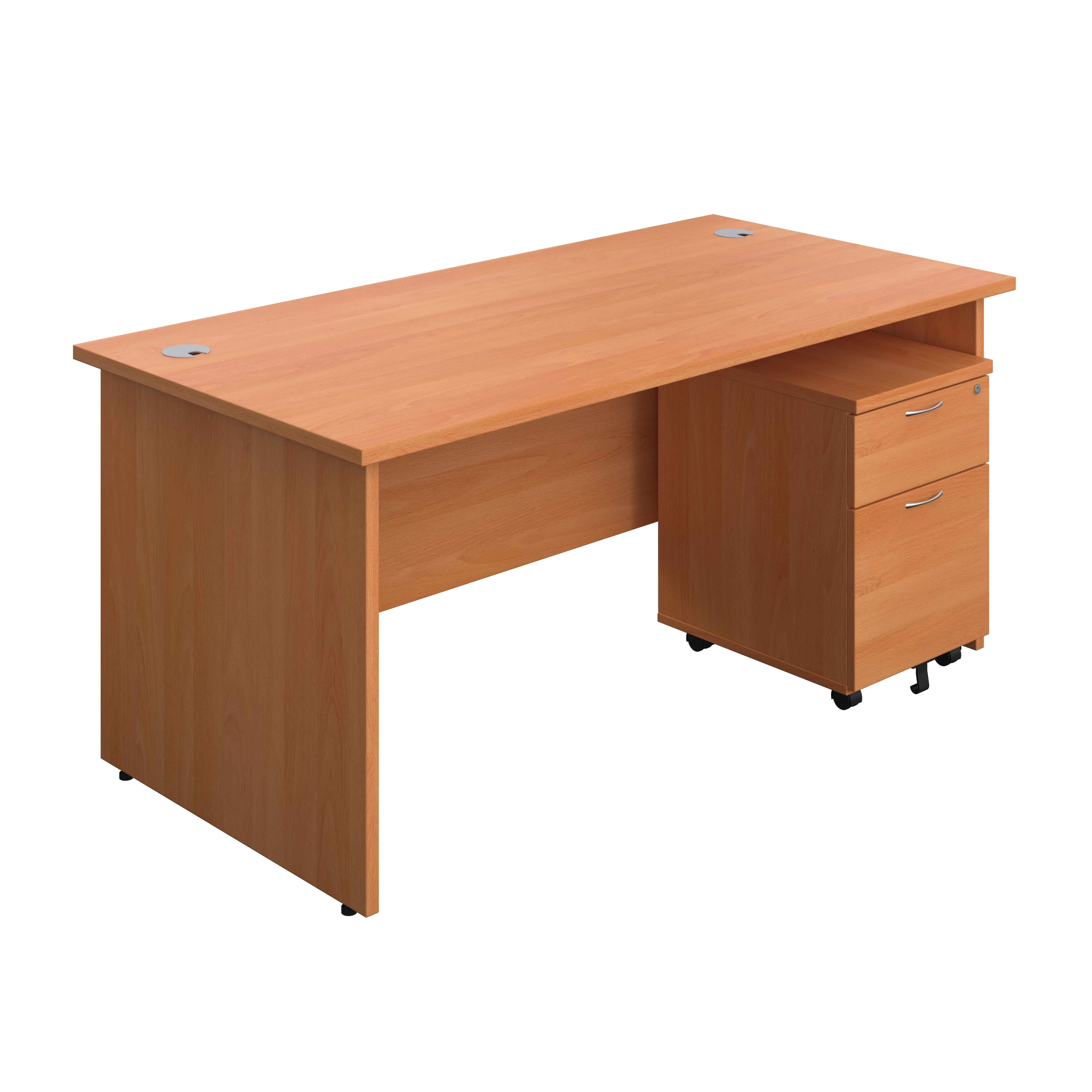 Panel Rectangular Desk + 2 Drawer Mobile Pedestal Bundle (FSC) | 1600X800 | Beech/Beech