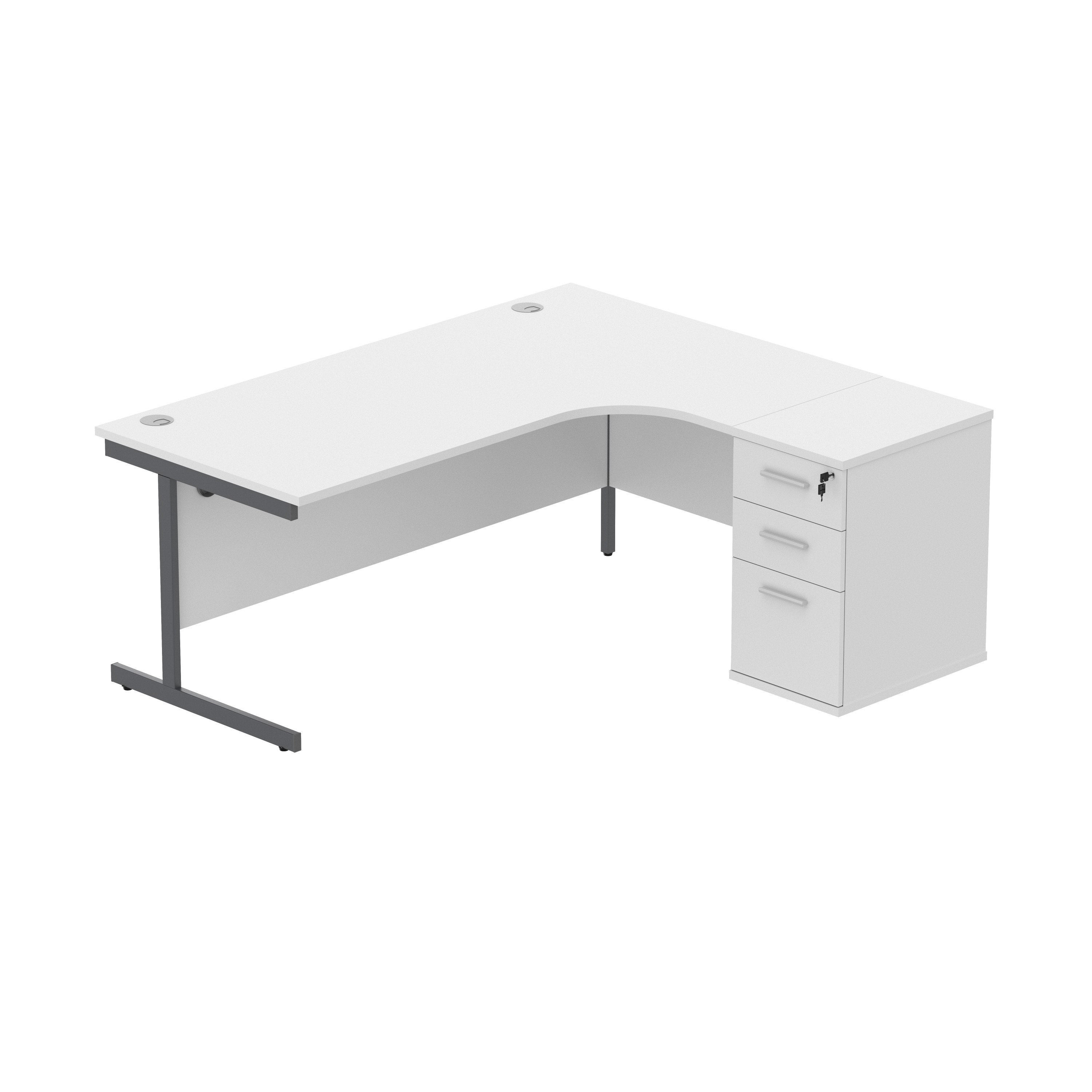 Single Upright Right Hand Radial Desk + Desk High Pedestal (FSC) | 600mm Deep Pedestal | 1800 X 1200 | Arctic White/Graphite
