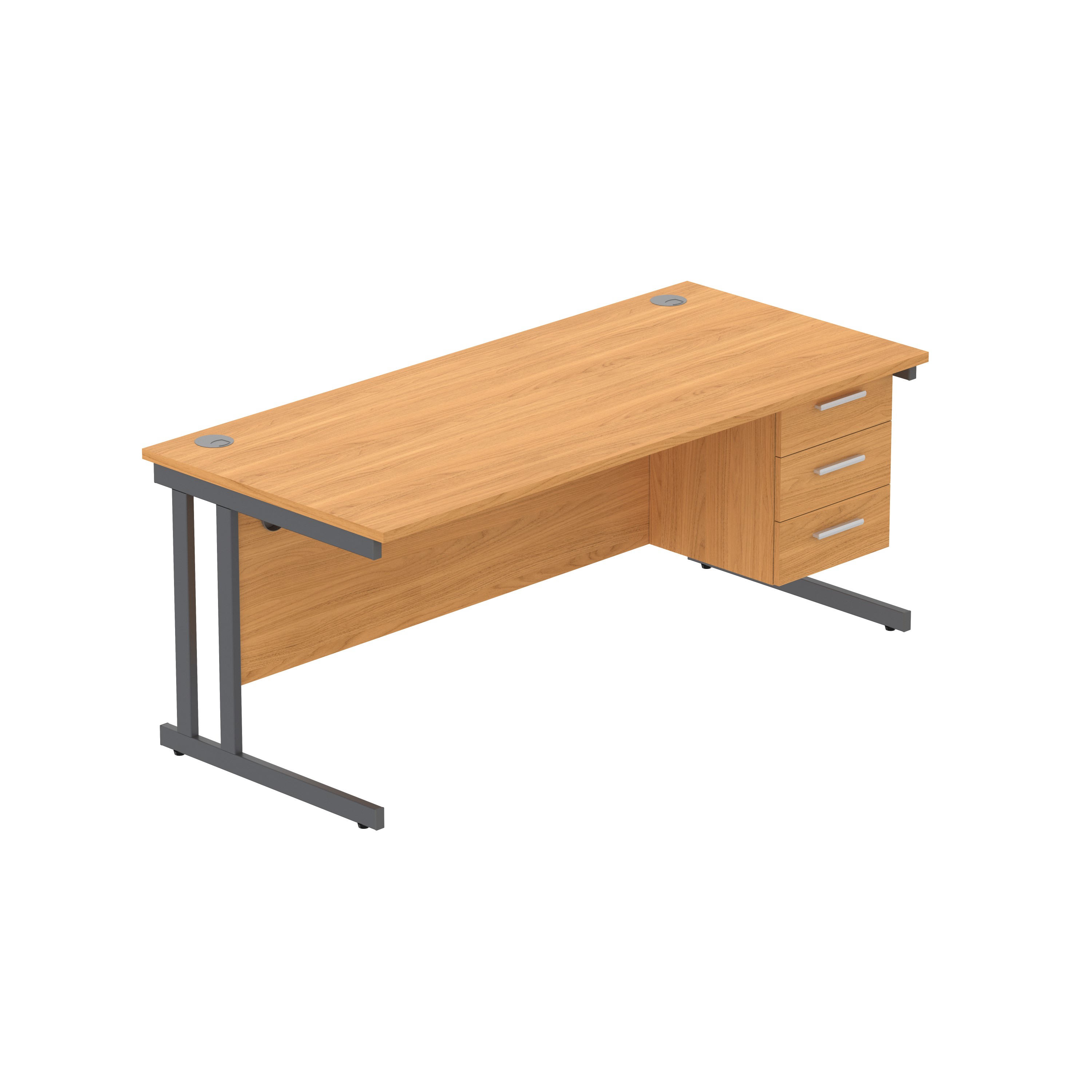 Office Rectangular Desk with Steel Double Upright Cantilever Legs + 3 Drawer Fixed Pedestal (FSC) | 1800X800 | Norwegian Beech/Graphite