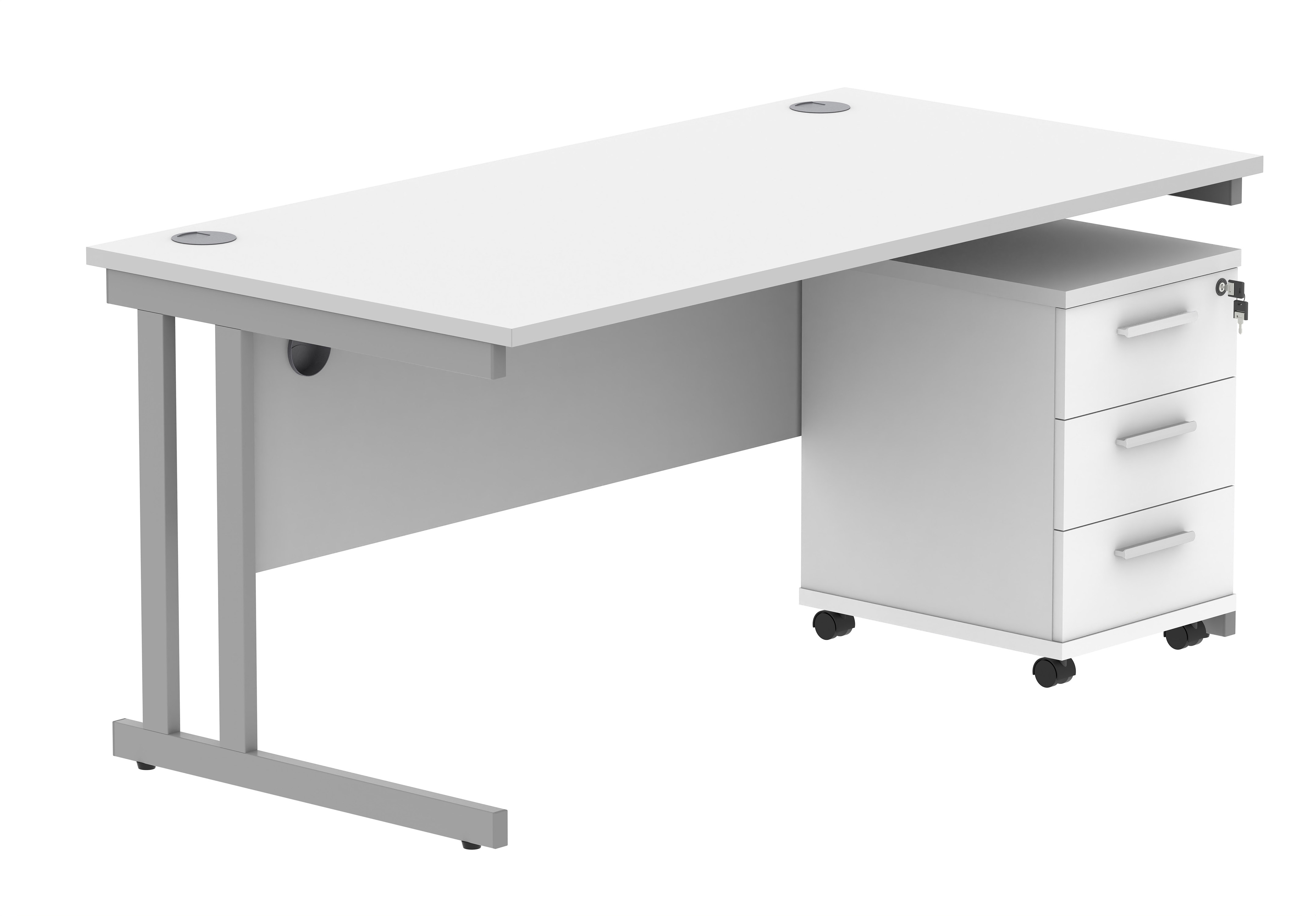 Double+Upright+Rectangular+Desk+%2B+3+Drawer+Mobile+Under+Desk+Pedestal+%28FSC%29+1600X800+Arctic+White%2FSilver