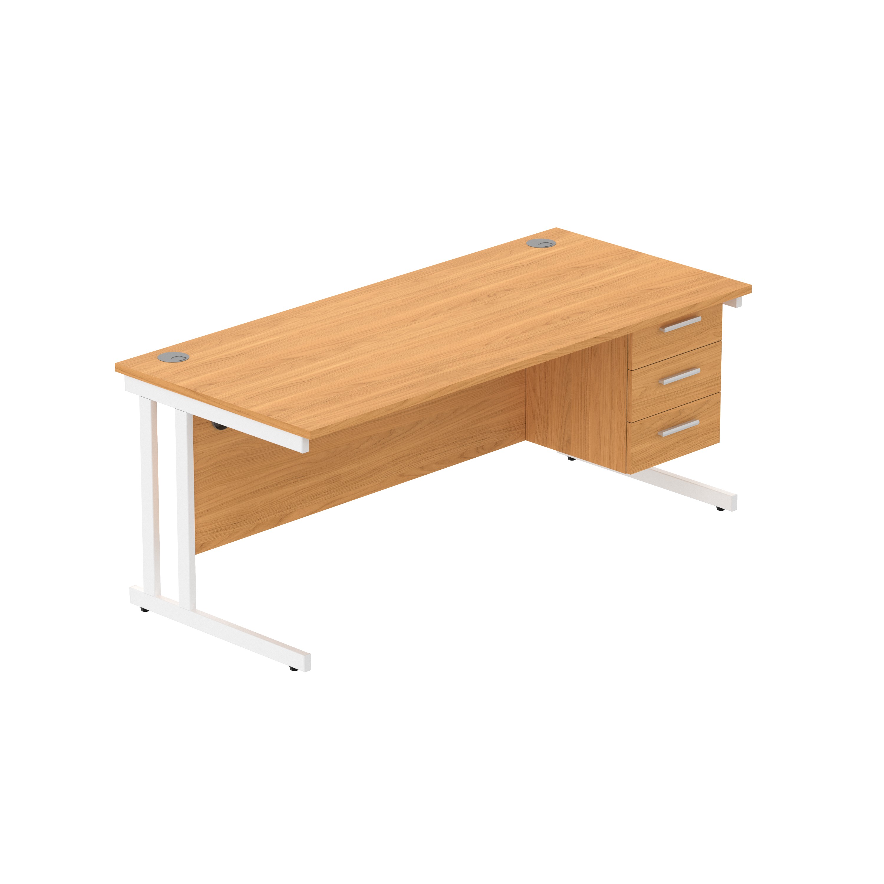 Office Rectangular Desk with Steel Double Upright Cantilever Legs + 3 Drawer Fixed Pedestal (FSC) | 1800X800 | Norwegian Beech/White