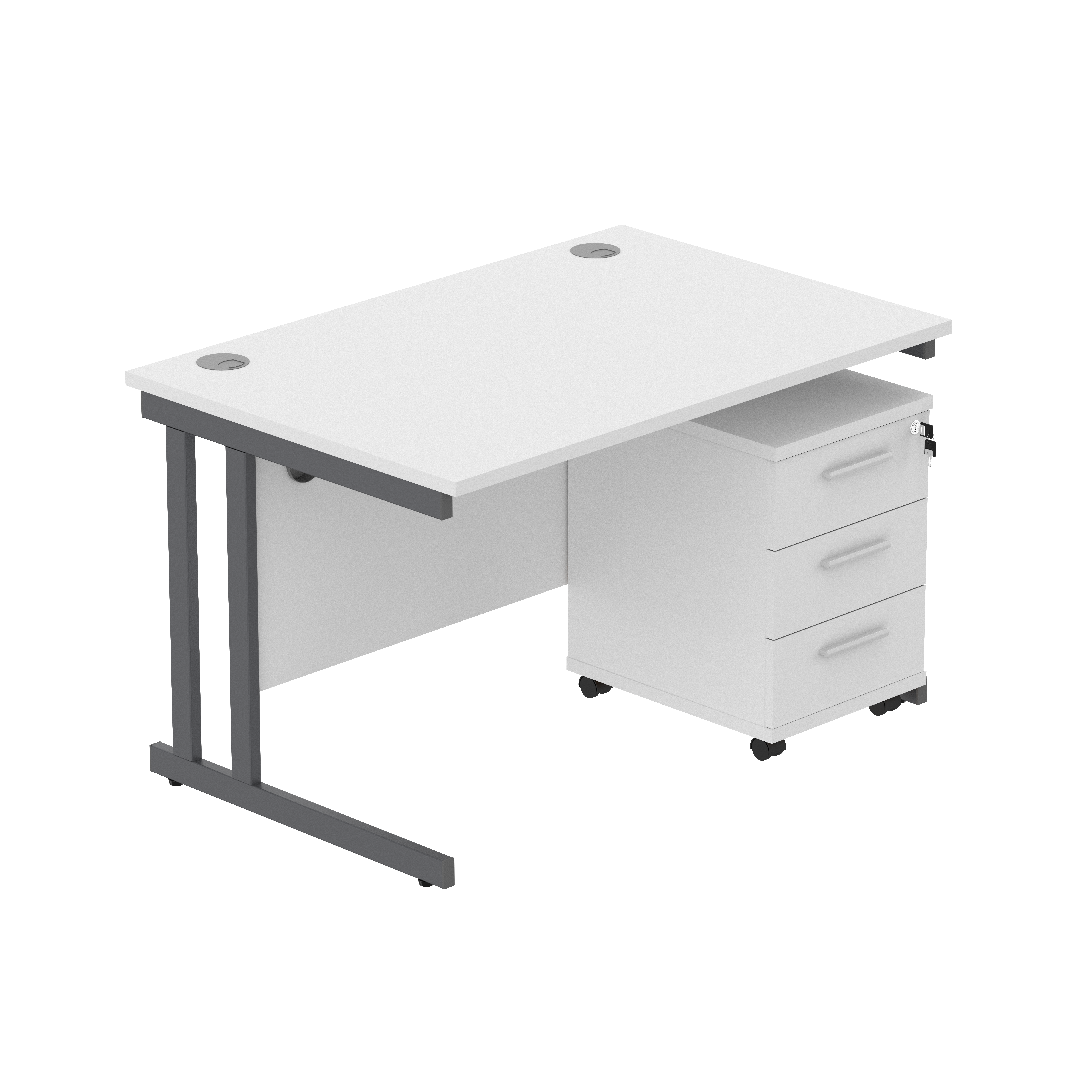Double Upright Rectangular Desk + 3 Drawer Mobile Under Desk Pedestal (FSC) | 1200X800 | Arctic White/Graphite thumbnail 2