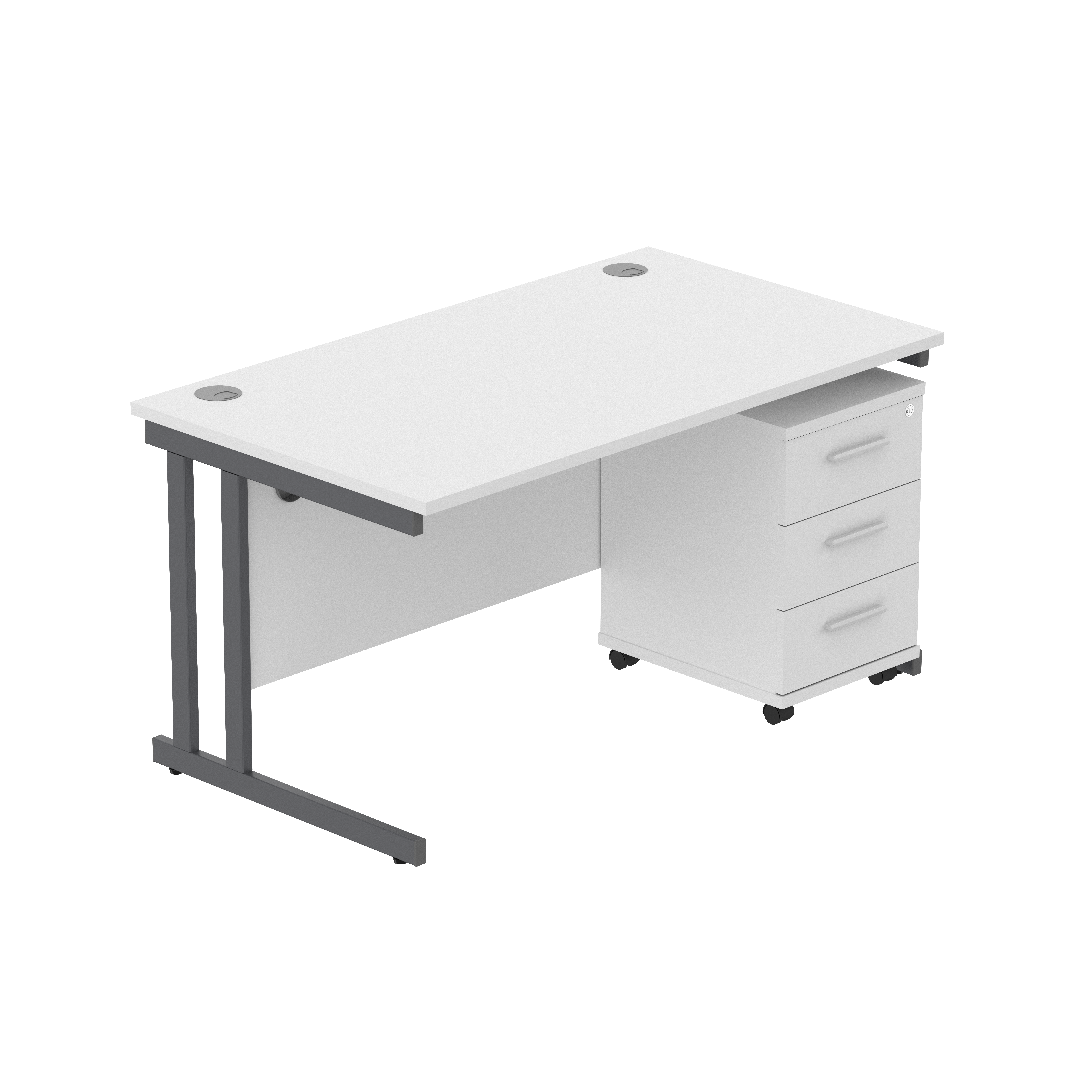Double Upright Rectangular Desk + 3 Drawer Mobile Under Desk Pedestal (FSC) | 1400X800 | Arctic White/Graphite thumbnail 2
