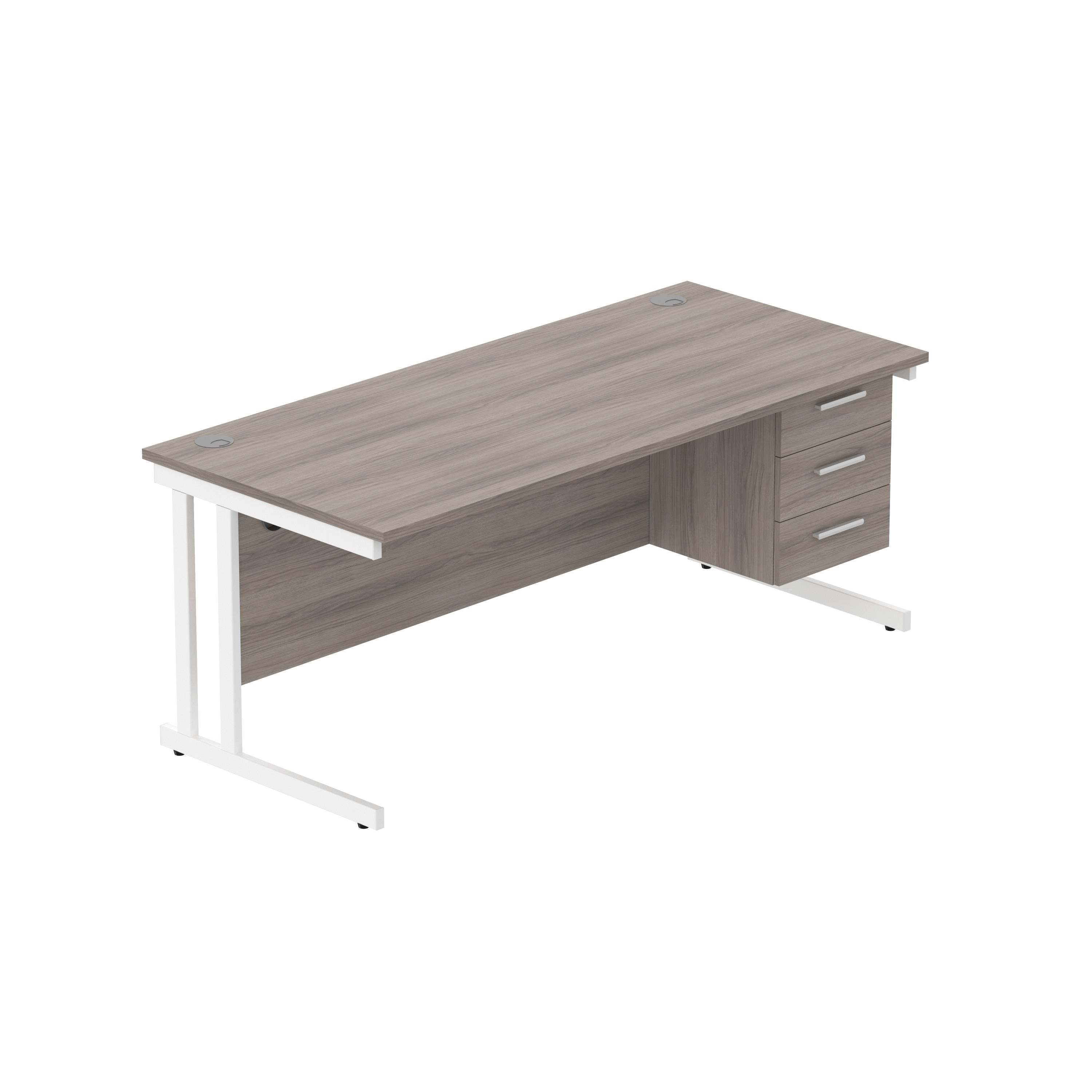 Office Rectangular Desk with Steel Double Upright Cantilever Legs + 3 Drawer Fixed Pedestal (FSC) | 1800X800 | Alaskan Grey Oak/White