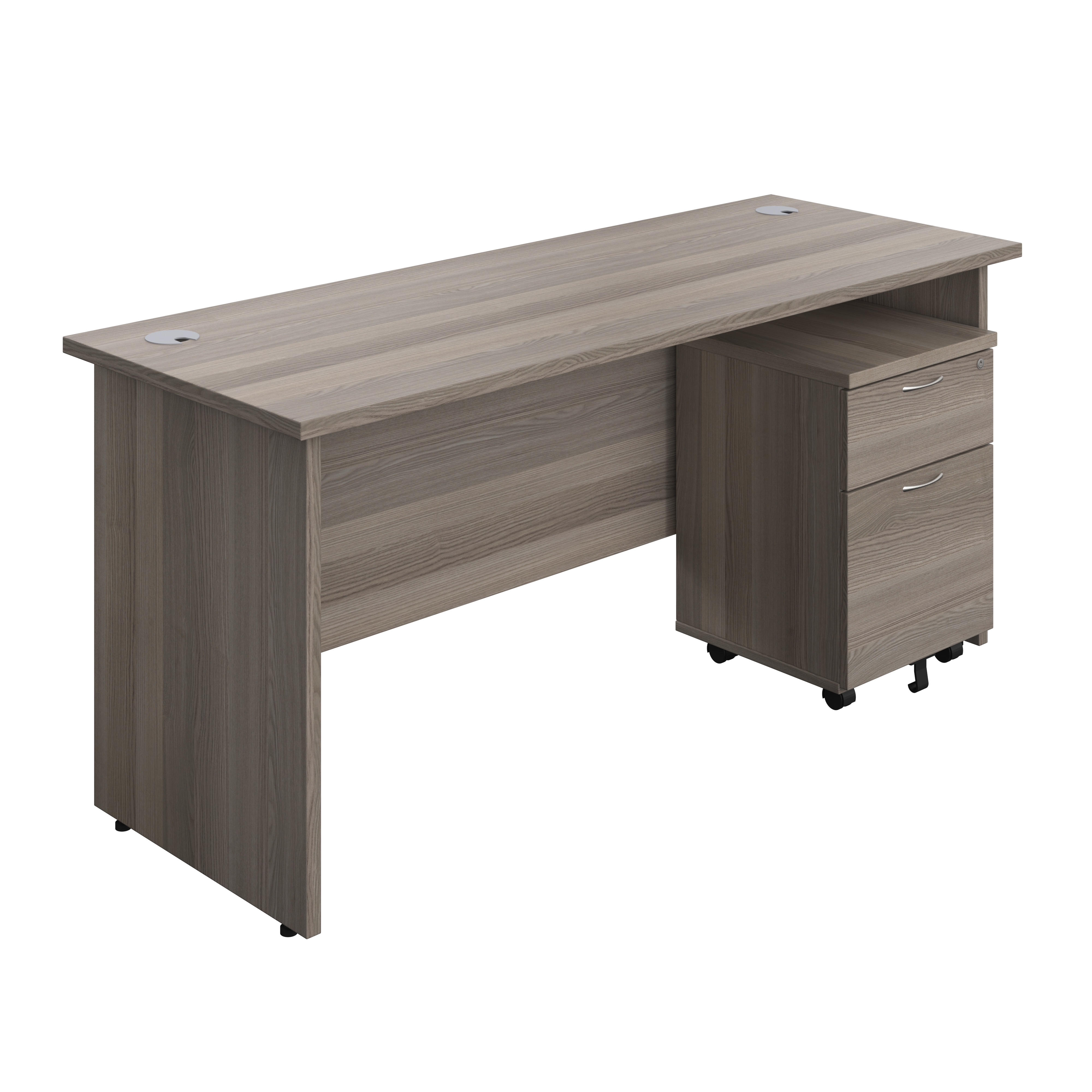 Panel Rectangular Desk + 2 Drawer Mobile Pedestal Bundle (FSC) | 1600X600 | Grey Oak/Grey Oak