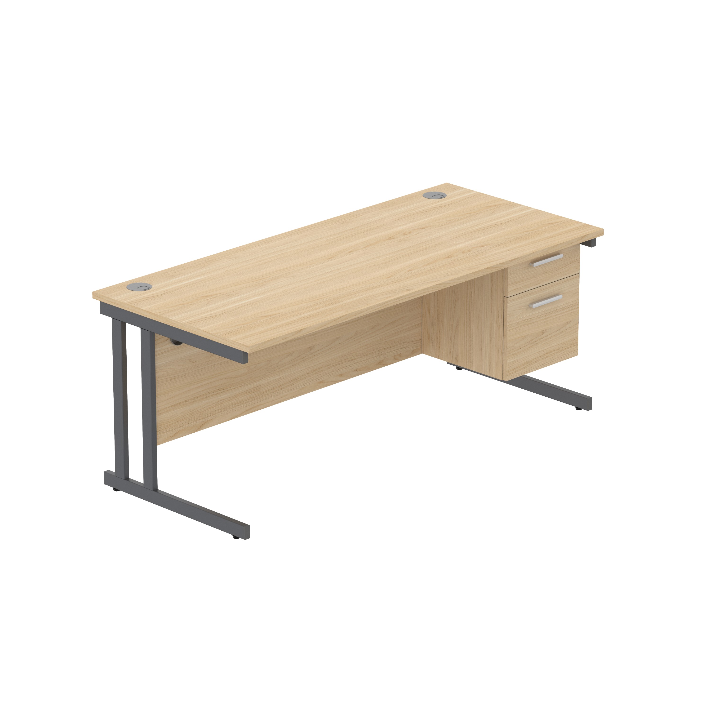 Office Rectangular Desk with Steel Double Upright Cantilever Legs + 2 Drawer Fixed Pedestal (FSC) | 1800X800 | Canadian Oak/Graphite