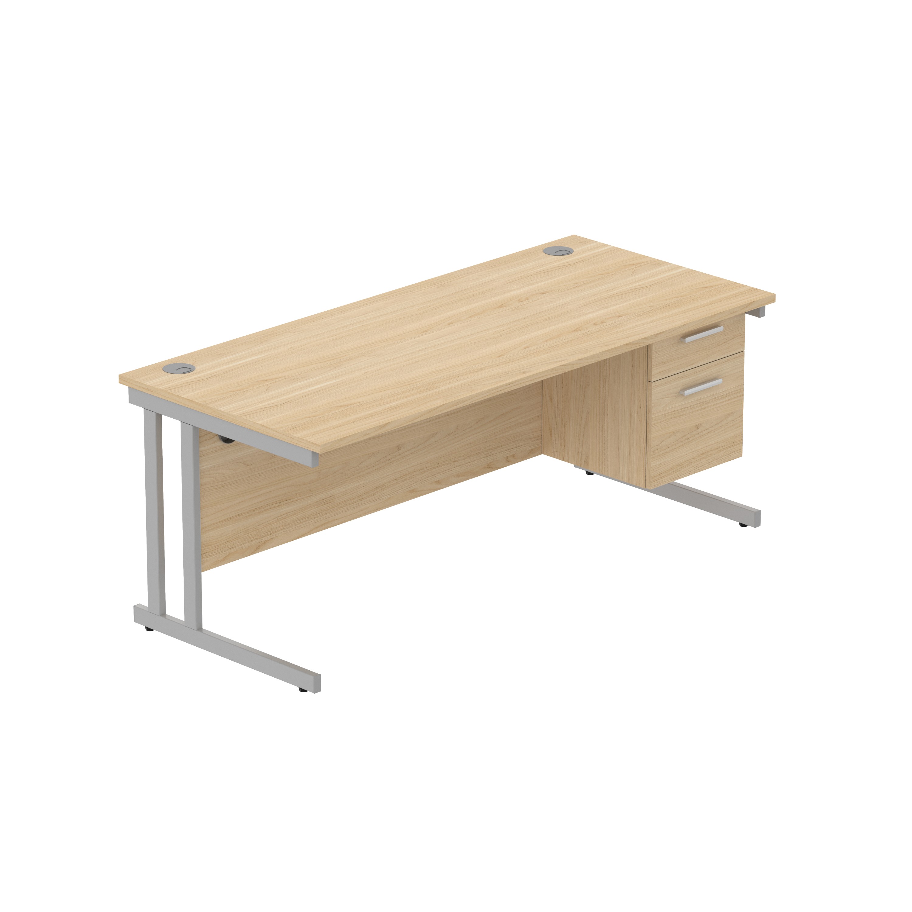 Office Rectangular Desk with Steel Double Upright Cantilever Legs + 2 Drawer Fixed Pedestal (FSC) | 1800X800 | Canadian Oak/Silver