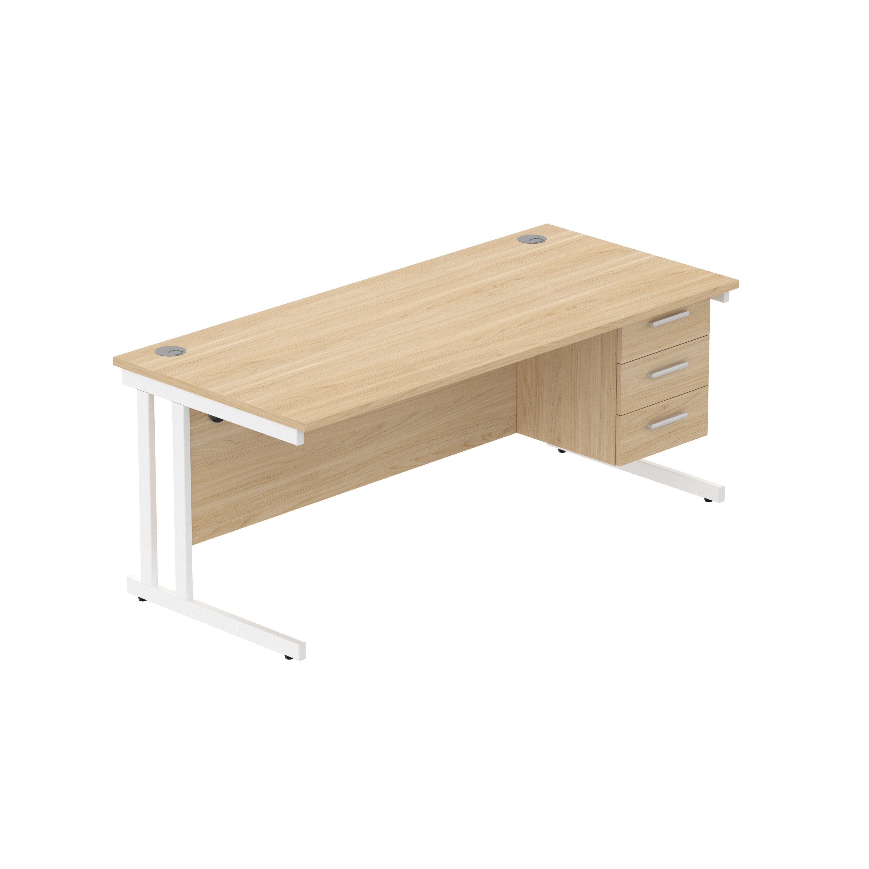 Office Rectangular Desk with Steel Double Upright Cantilever Legs + 3 Drawer Fixed Pedestal (FSC) | 1800X800 | Canadian Oak/White