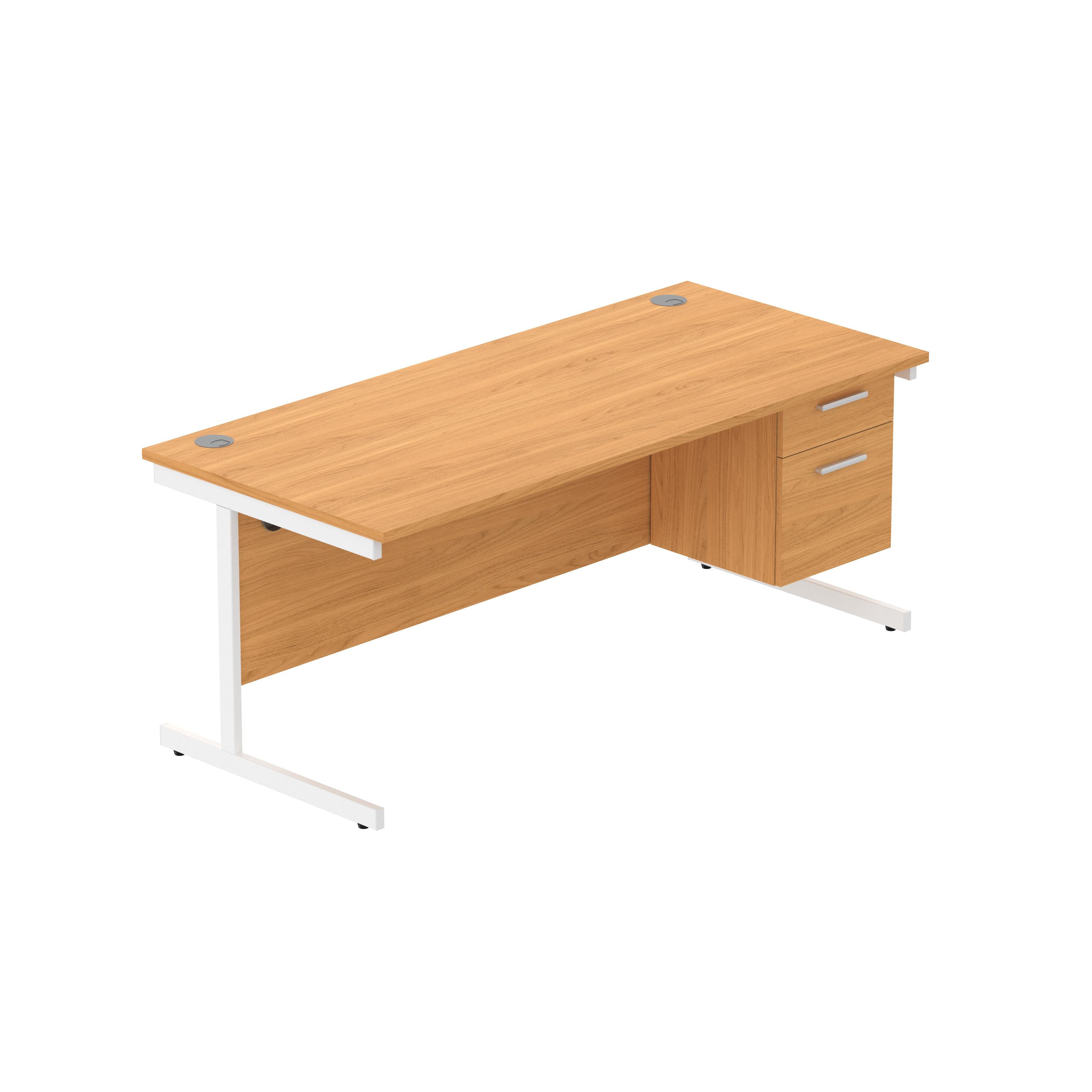 Office Rectangular Desk with Steel Single Upright Cantilever Legs + 2 Drawer Fixed Pedestal (FSC) | 1800X800 | Norwegian Beech/White