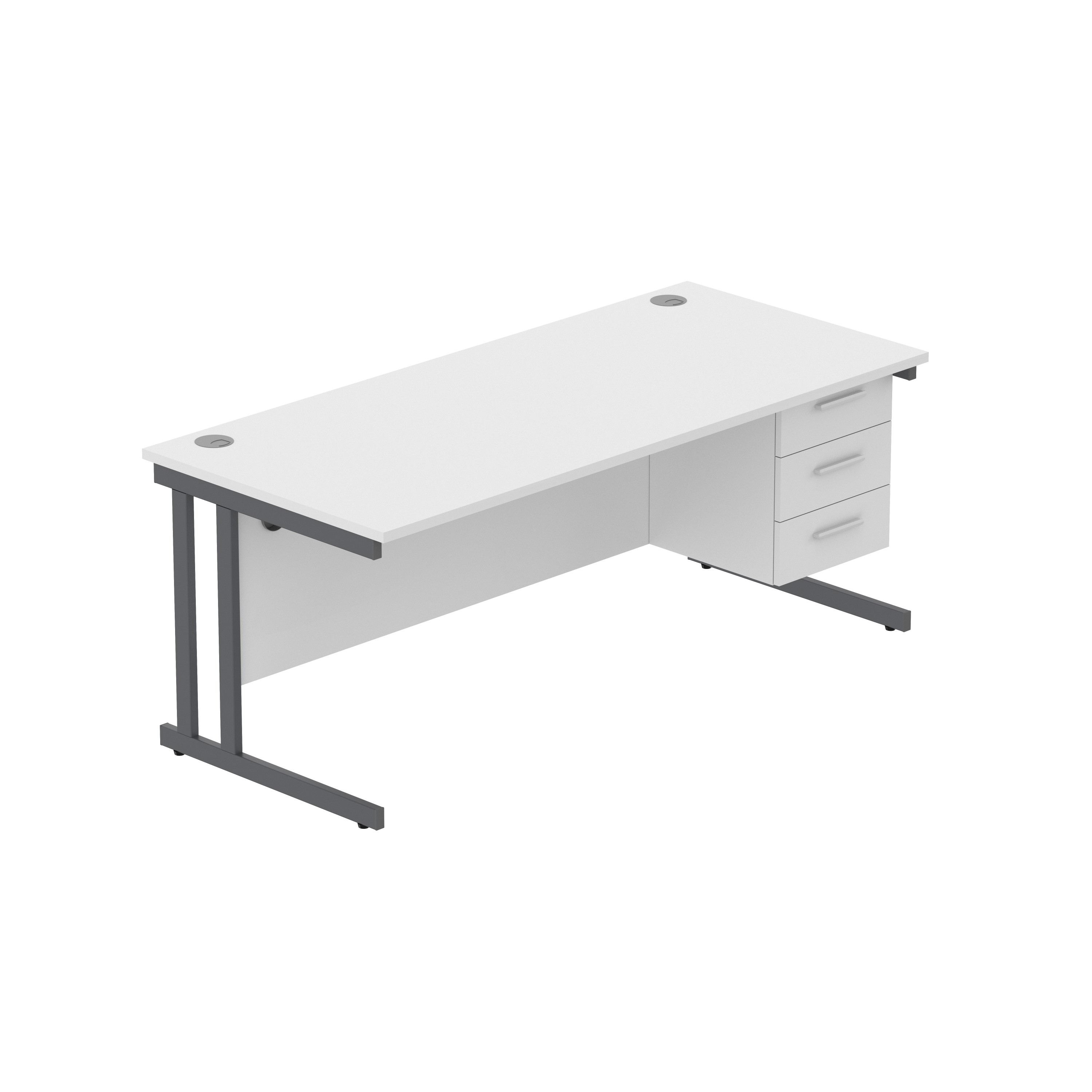 Office Rectangular Desk with Steel Double Upright Cantilever Legs + 3 Drawer Fixed Pedestal (FSC) | 1800X800 | Arctic White/Graphite