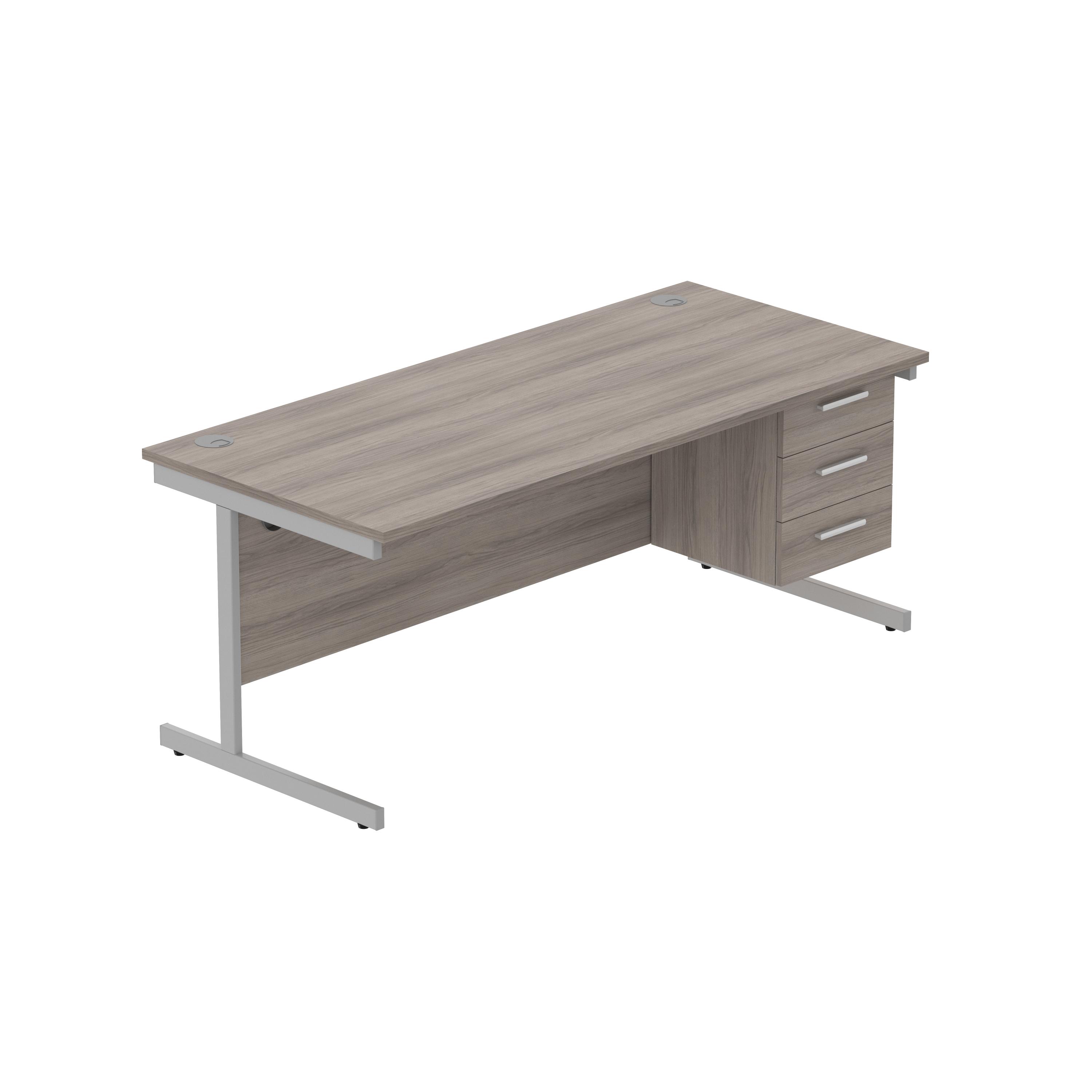Office Rectangular Desk with Steel Single Upright Cantilever Legs + 3 Drawer Fixed Pedestal (FSC) | 1800X800 | Alaskan Grey Oak/Silver
